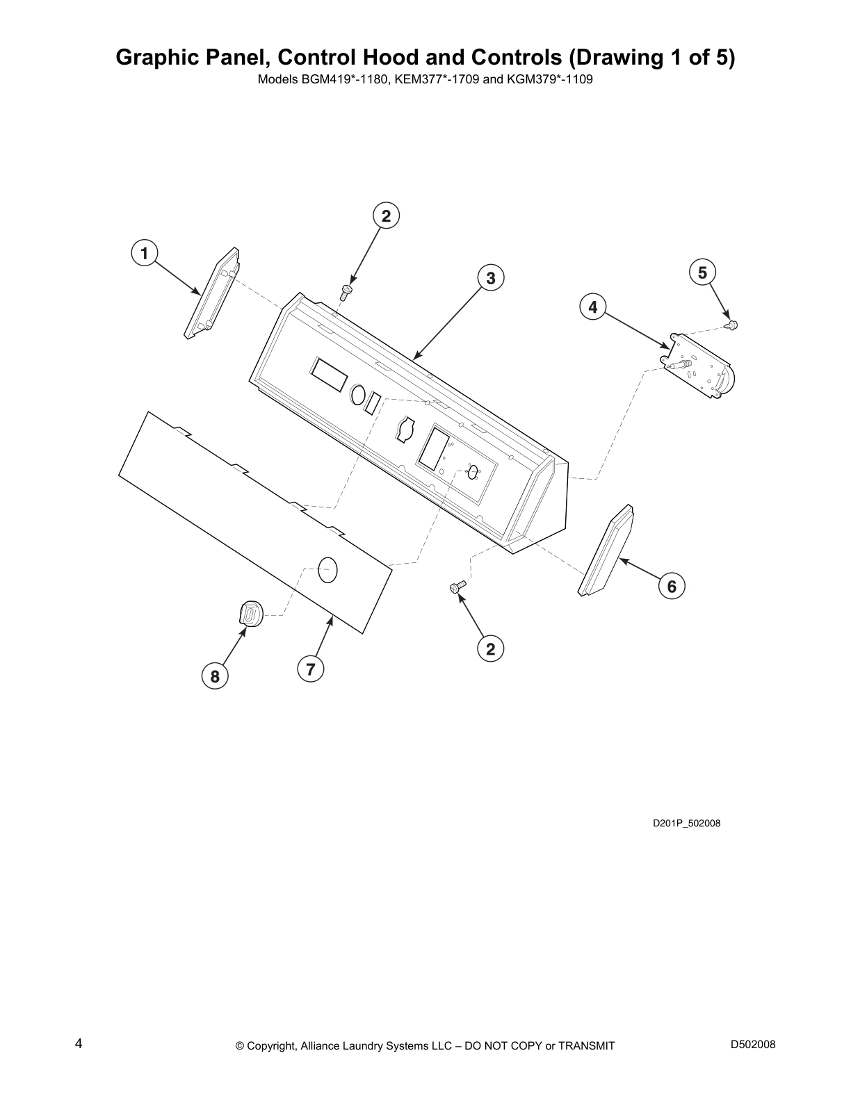 Graphic Panel, Control Hood and Controls (Drawing 1 of 5)