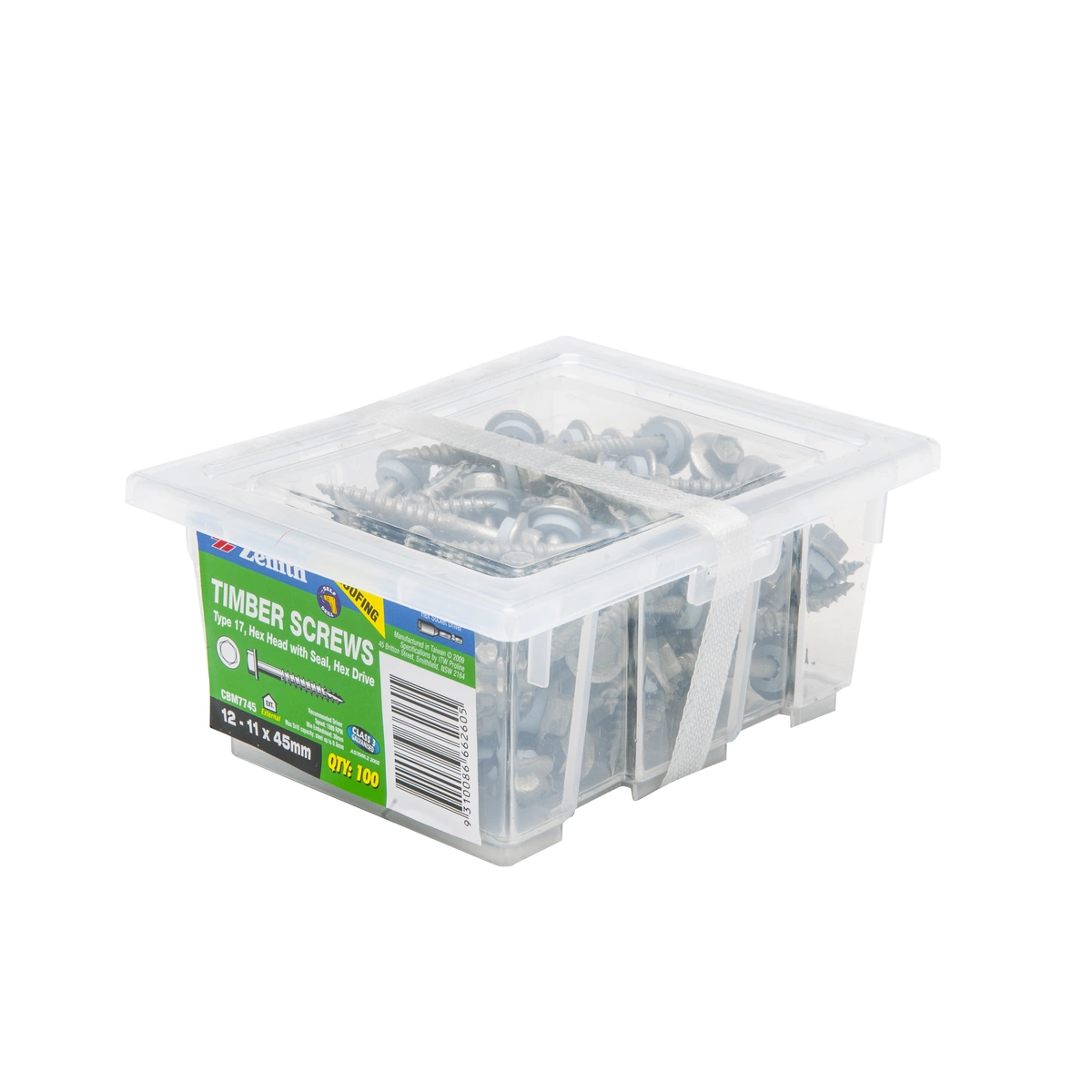 ZENITH® 12G x 45mm Class 3 Galvanised, External Hex Drive, Cladding & Roofing Screws with Seal – External Use – 100 Pack