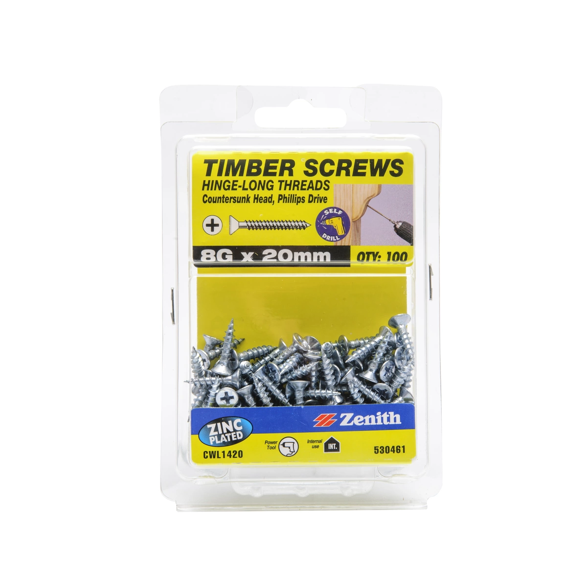 ZENITH® 8G x 20mm Timber Screws for Internal Use – Pack of 100