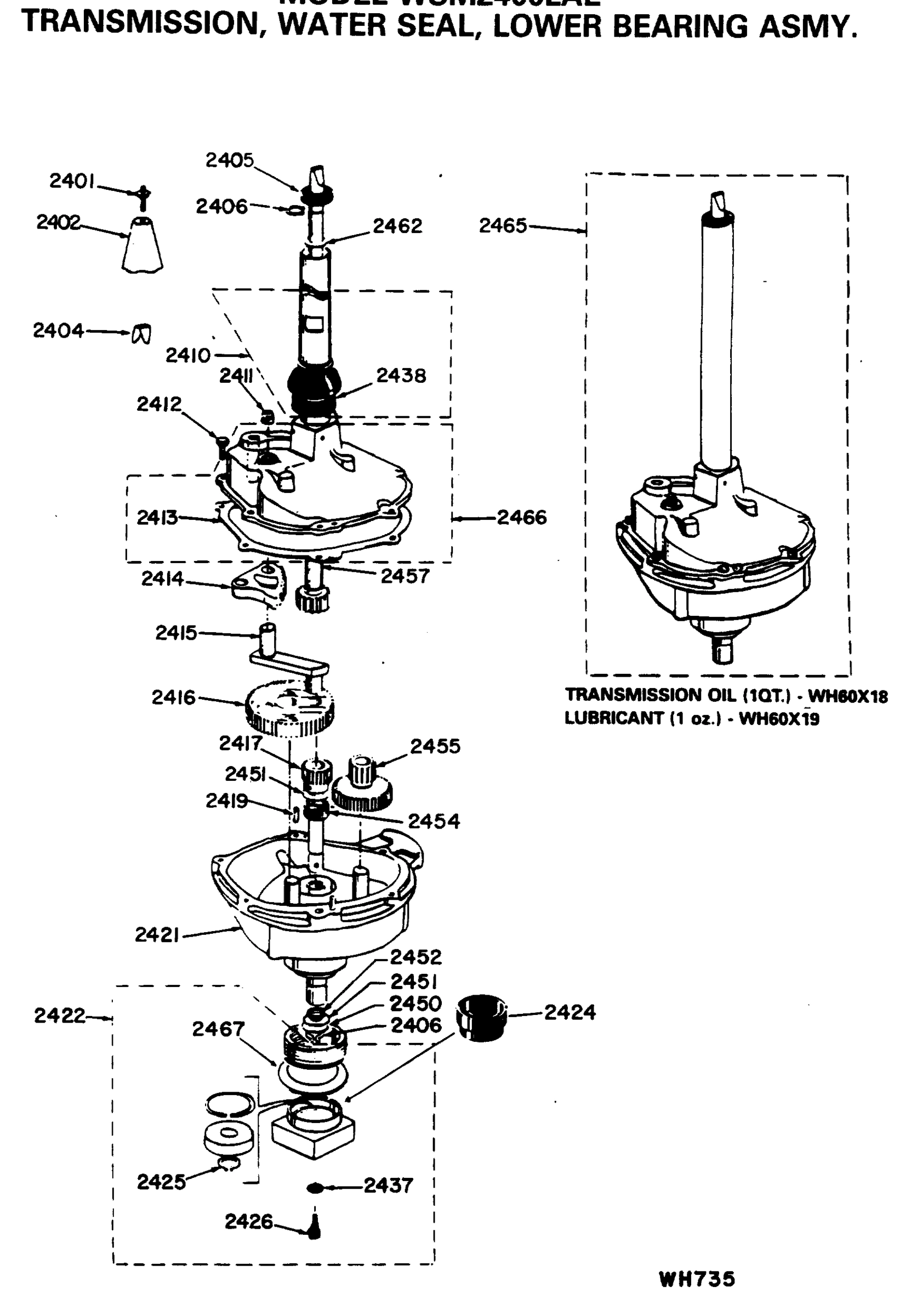 TRANSMISSION, WATER SEAL, LOWER BEARING ASMY.