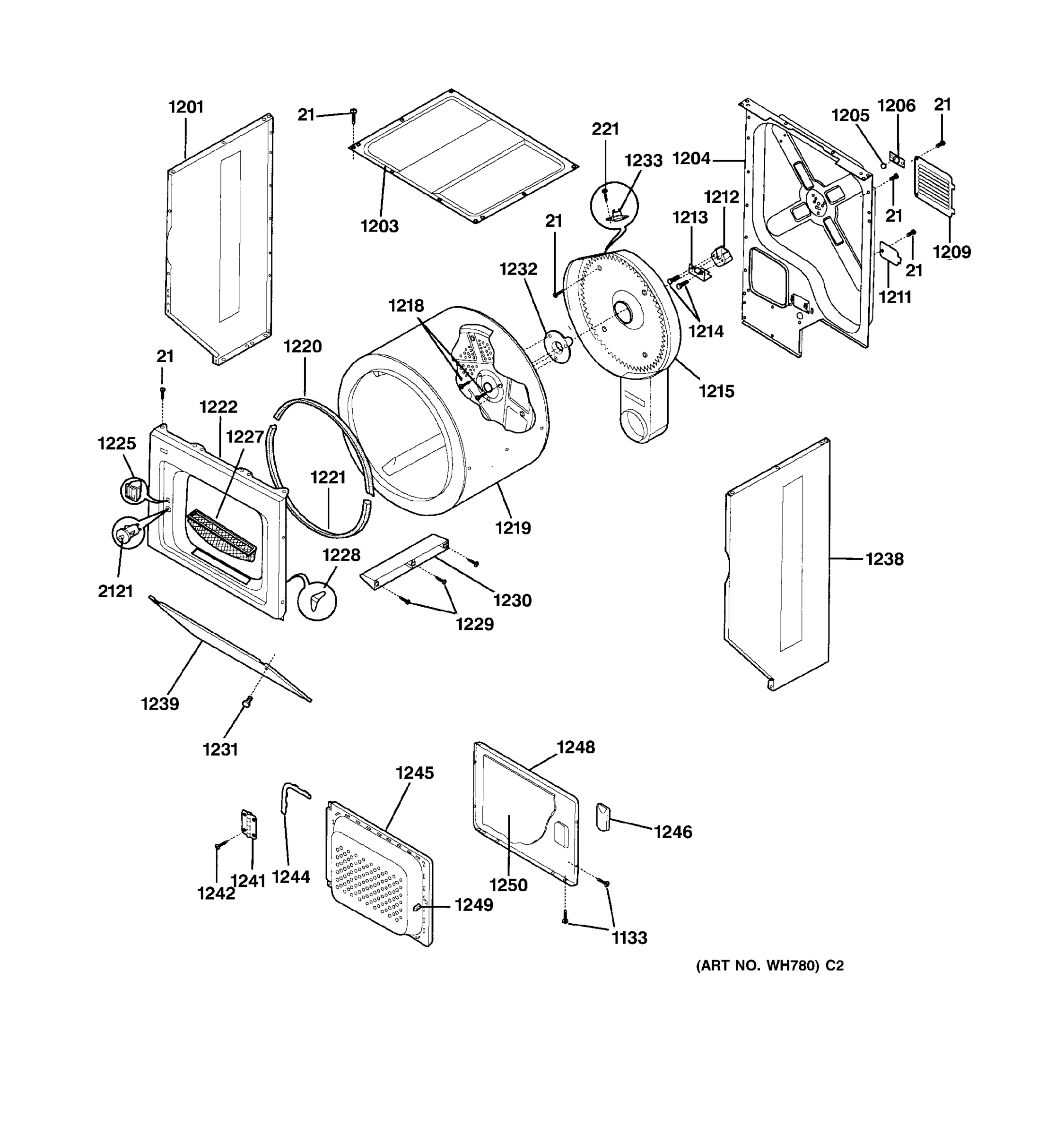 DRYER CABINET, DRUM & HEATER