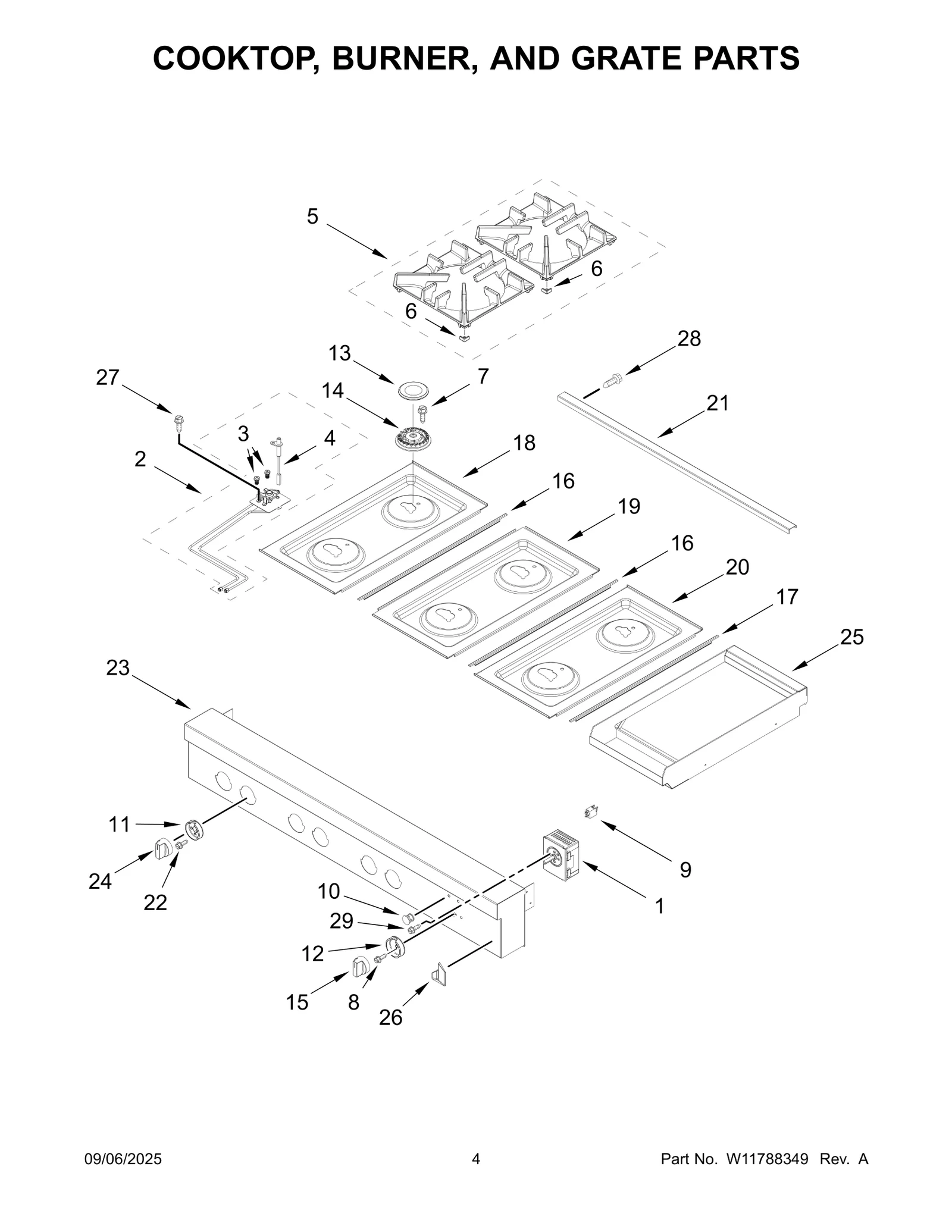 COOKTOP, BURNER, AND GRATE PARTS