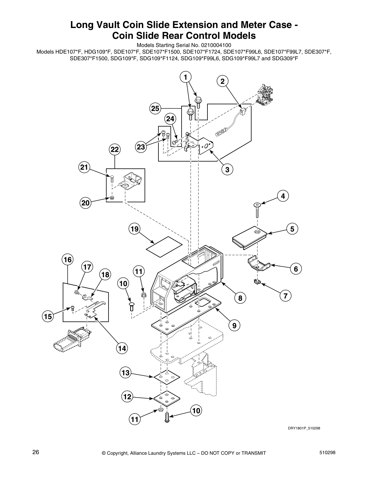 Long Vault Coin Slide Extension and Meter Case - 
Coin Slide Rear Control Models