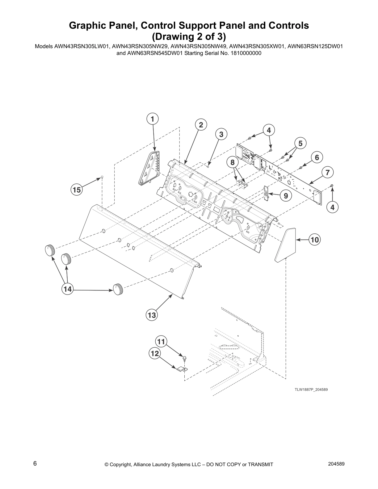 Graphic Panel, Control Support Panel and Controls 
(Drawing 2 of 3)