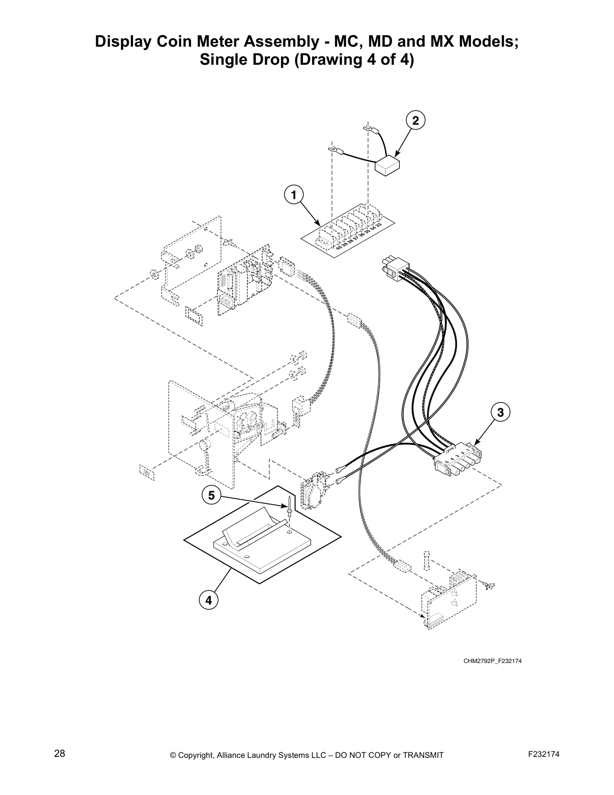 Display Coin Meter Assembly - MC, MD and MX Models; 
Single Drop (Drawing 4 of 4)