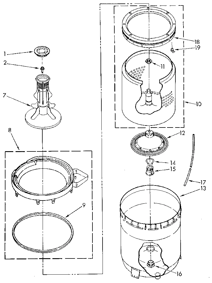 AGITATOR, BASKET AND TUB