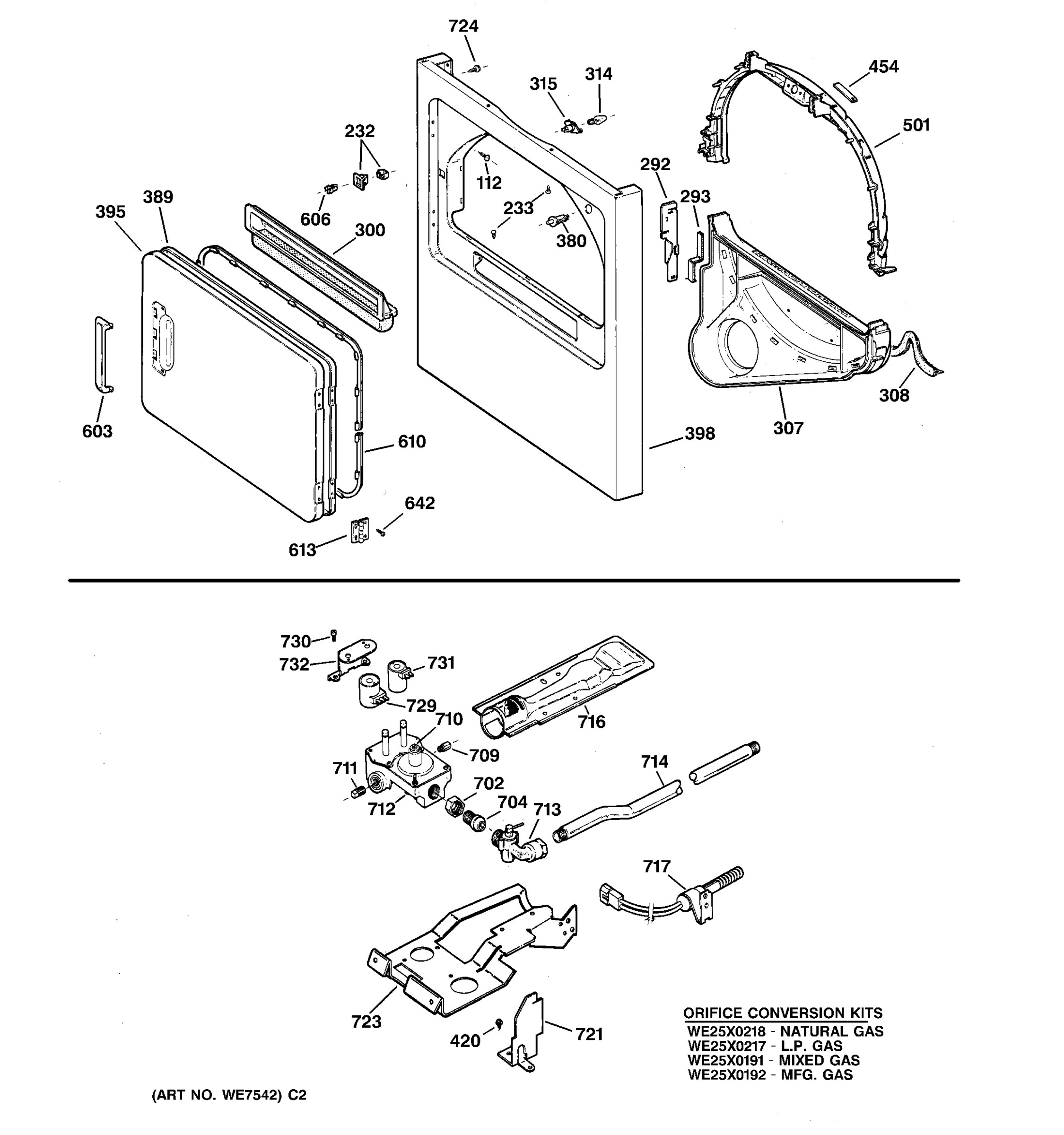 CABINET FRONT, GAS VALVE & BURNER ASM.