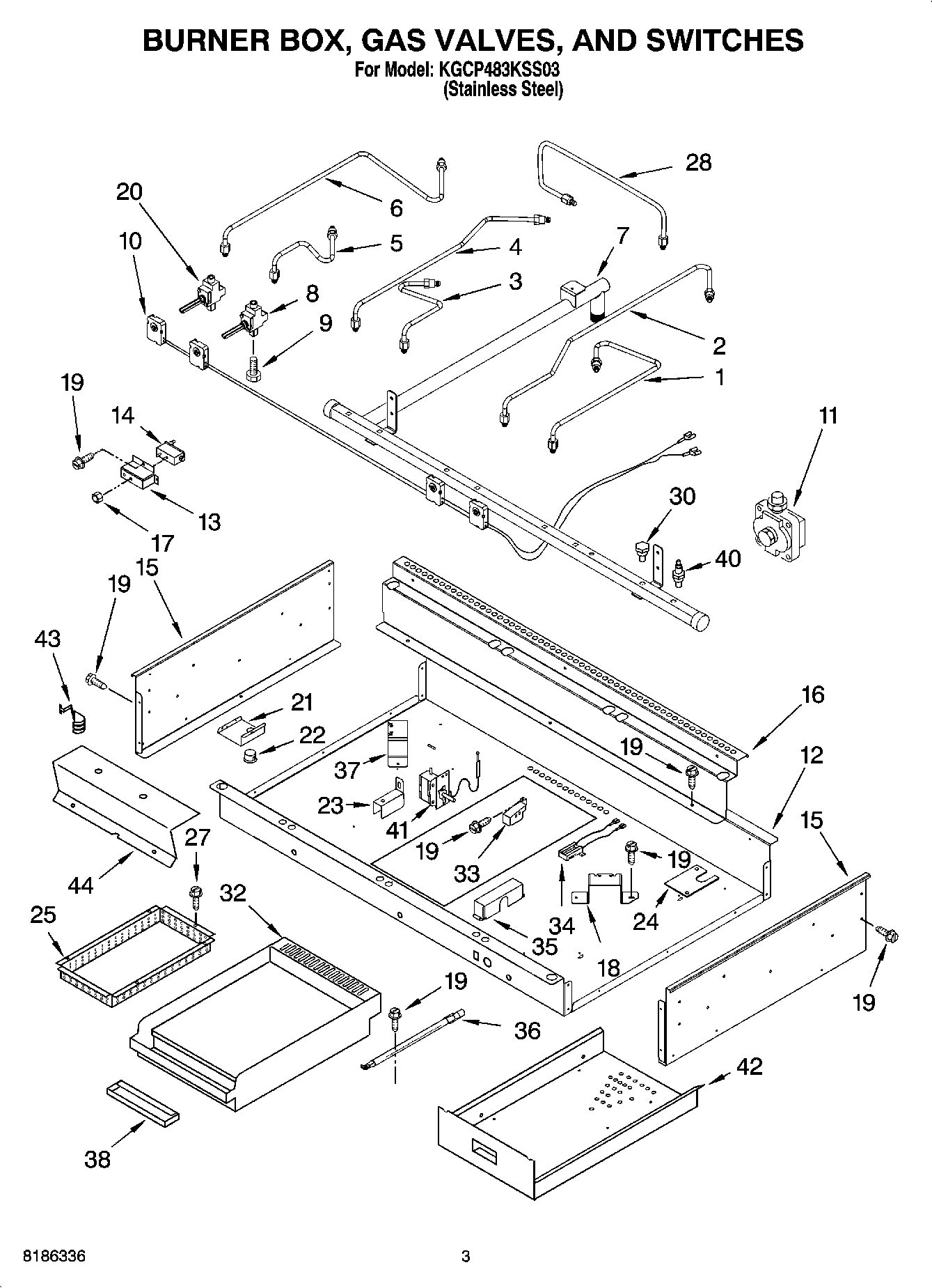 02 - BURNER BOX, GAS VALVES, AND SWITCHES, OPTIONAL PARTS (NOT INCLUDED)