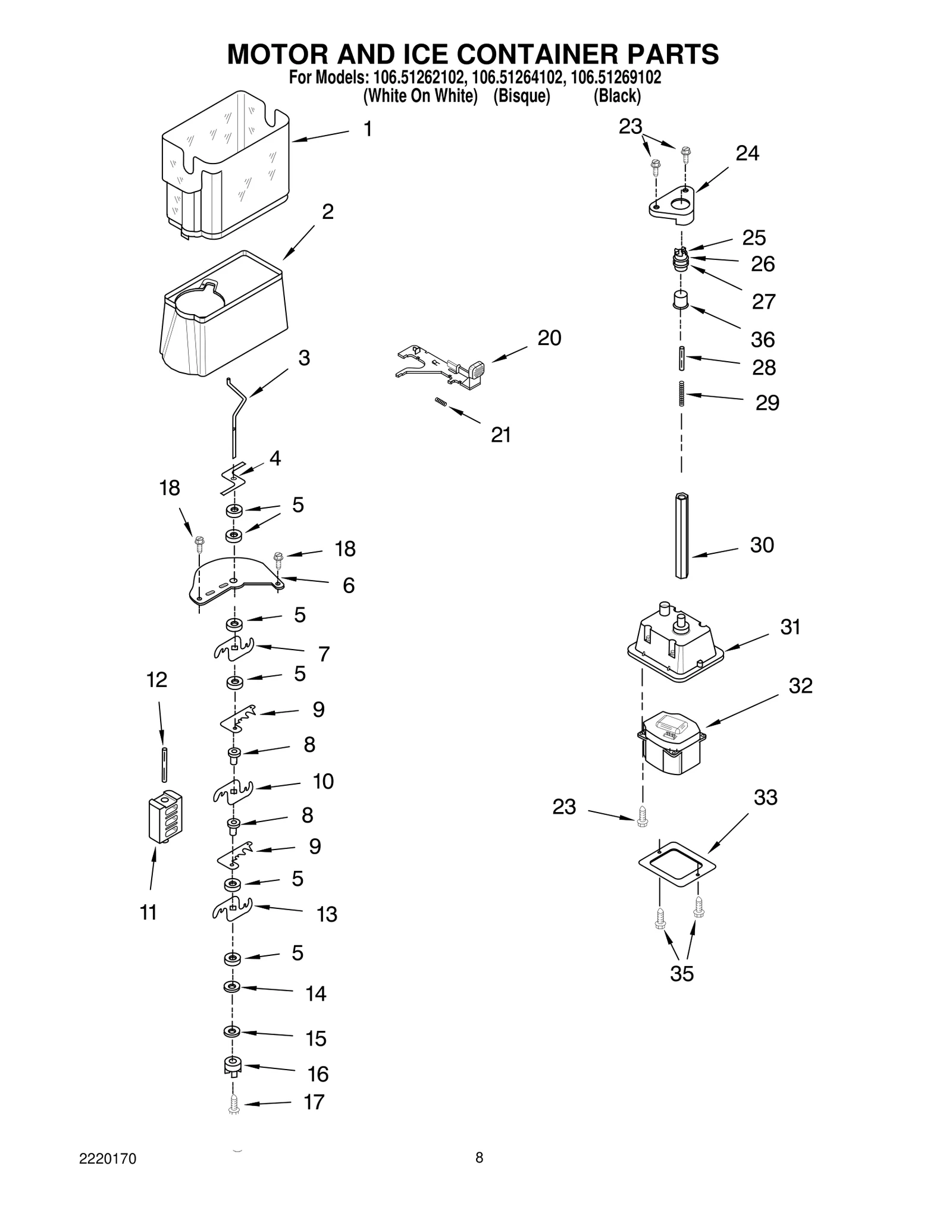 MOTOR AND ICE CONTAINER PARTS