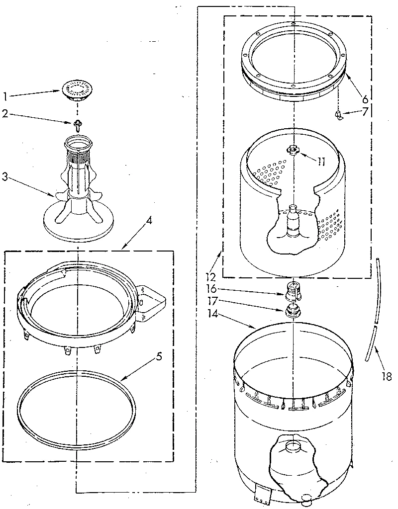AGITATOR, BASKET AND TUB