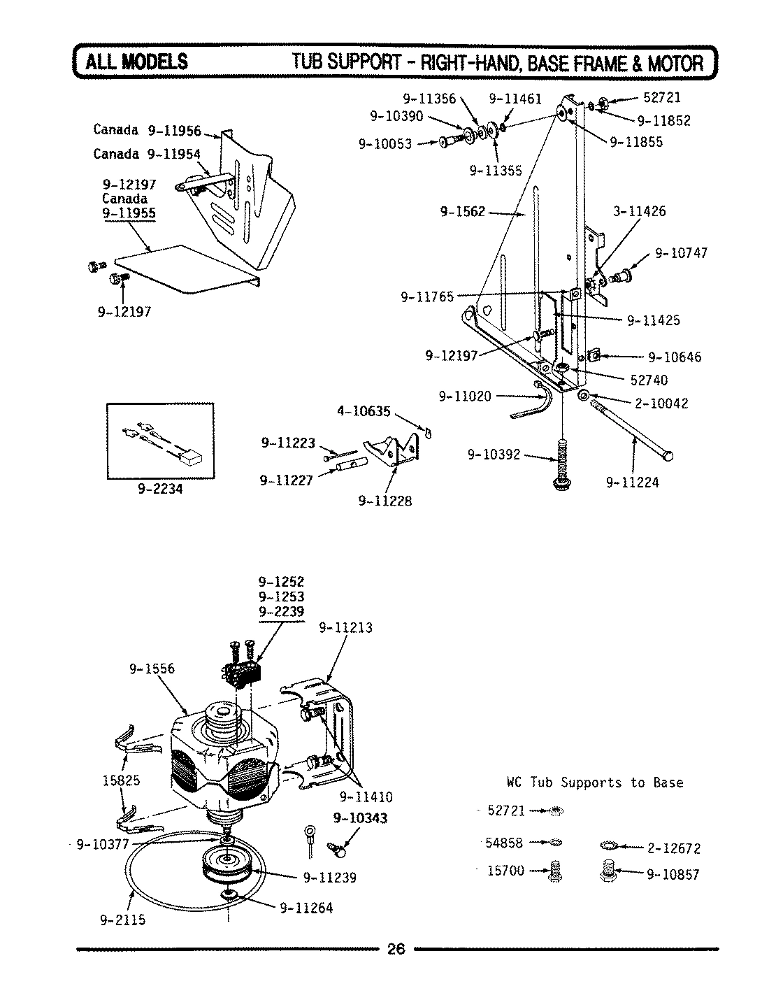 16 - TUB SUPPORT (RIGHT) BASE FRAME & MOTOR