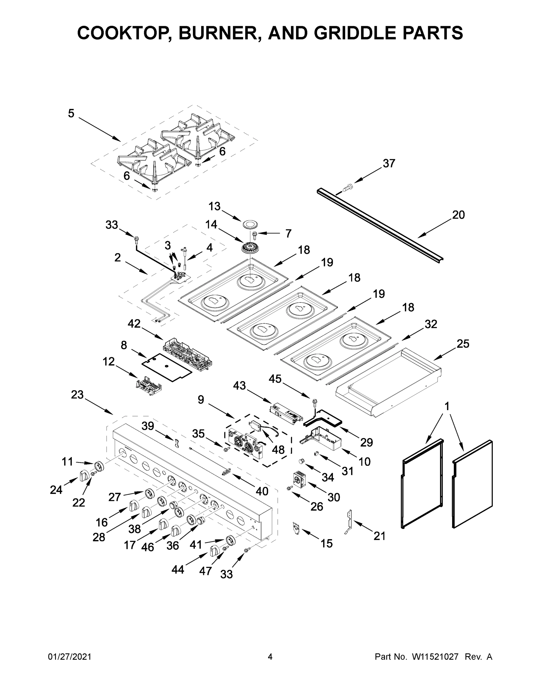 03 - COOKTOP, BURNER, AND GRIDDLE PARTS