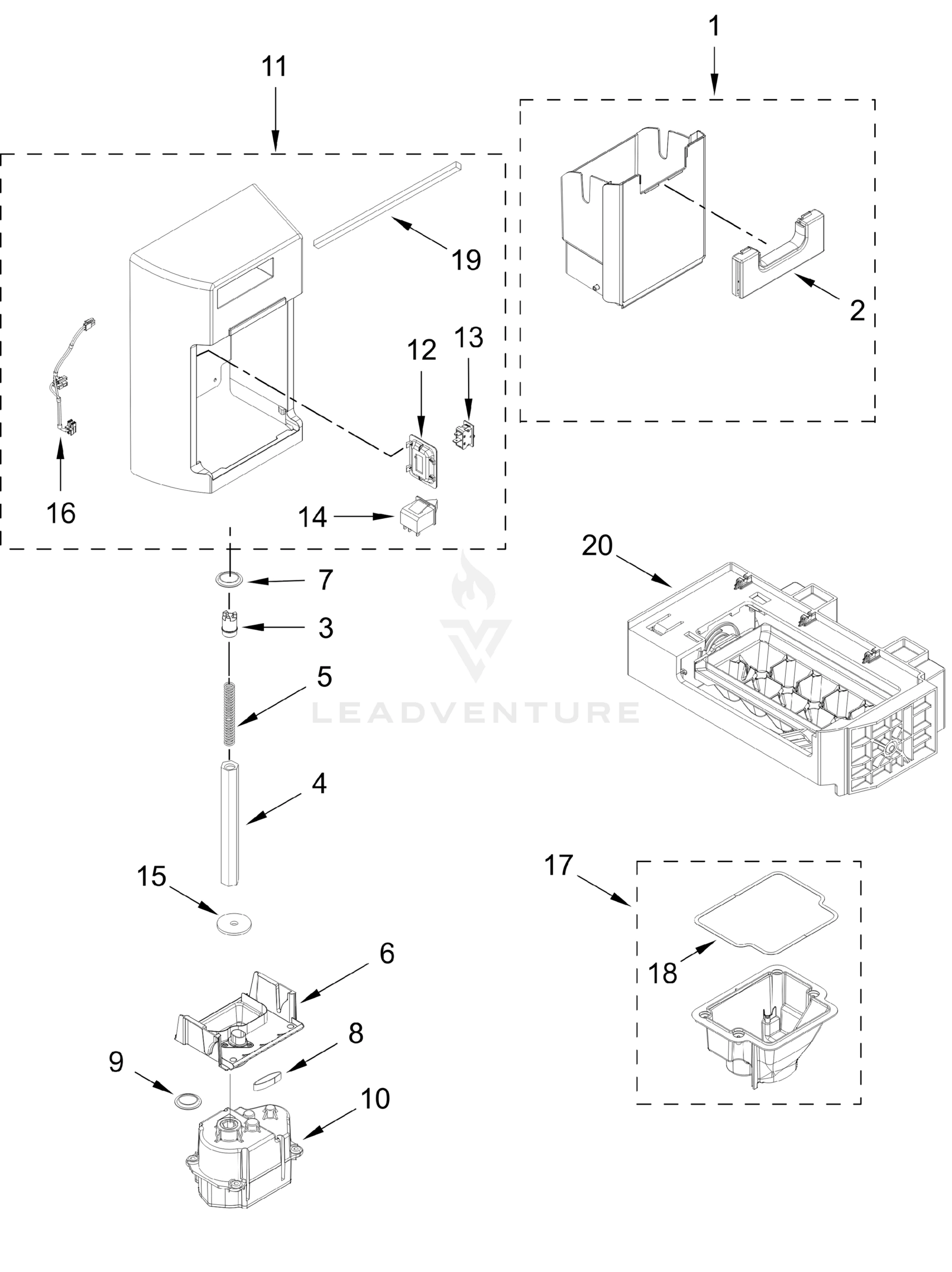 MOTOR AND ICE CONTAINER PARTS
