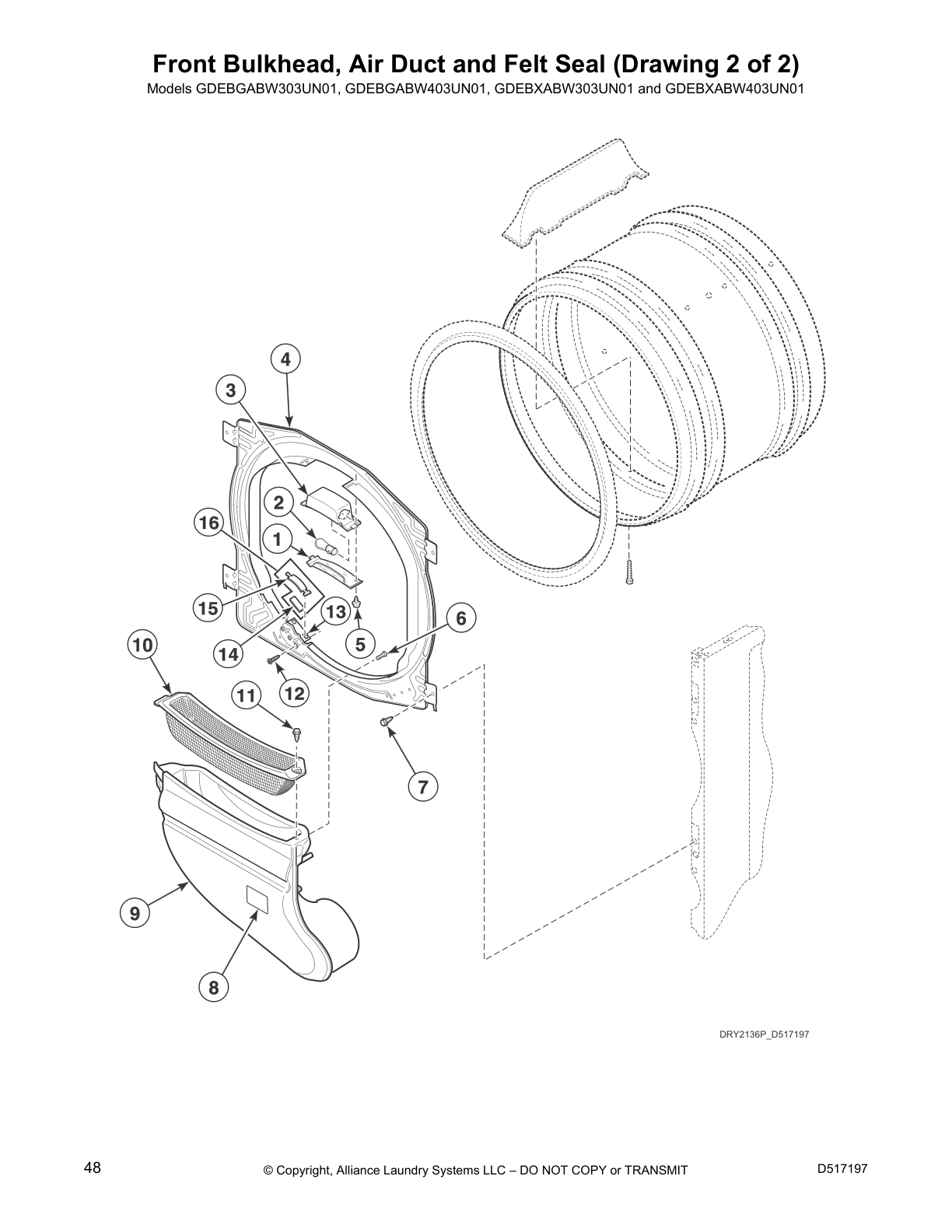 Front Bulkhead, Air Duct and Felt Seal (Drawing 2 of 2)