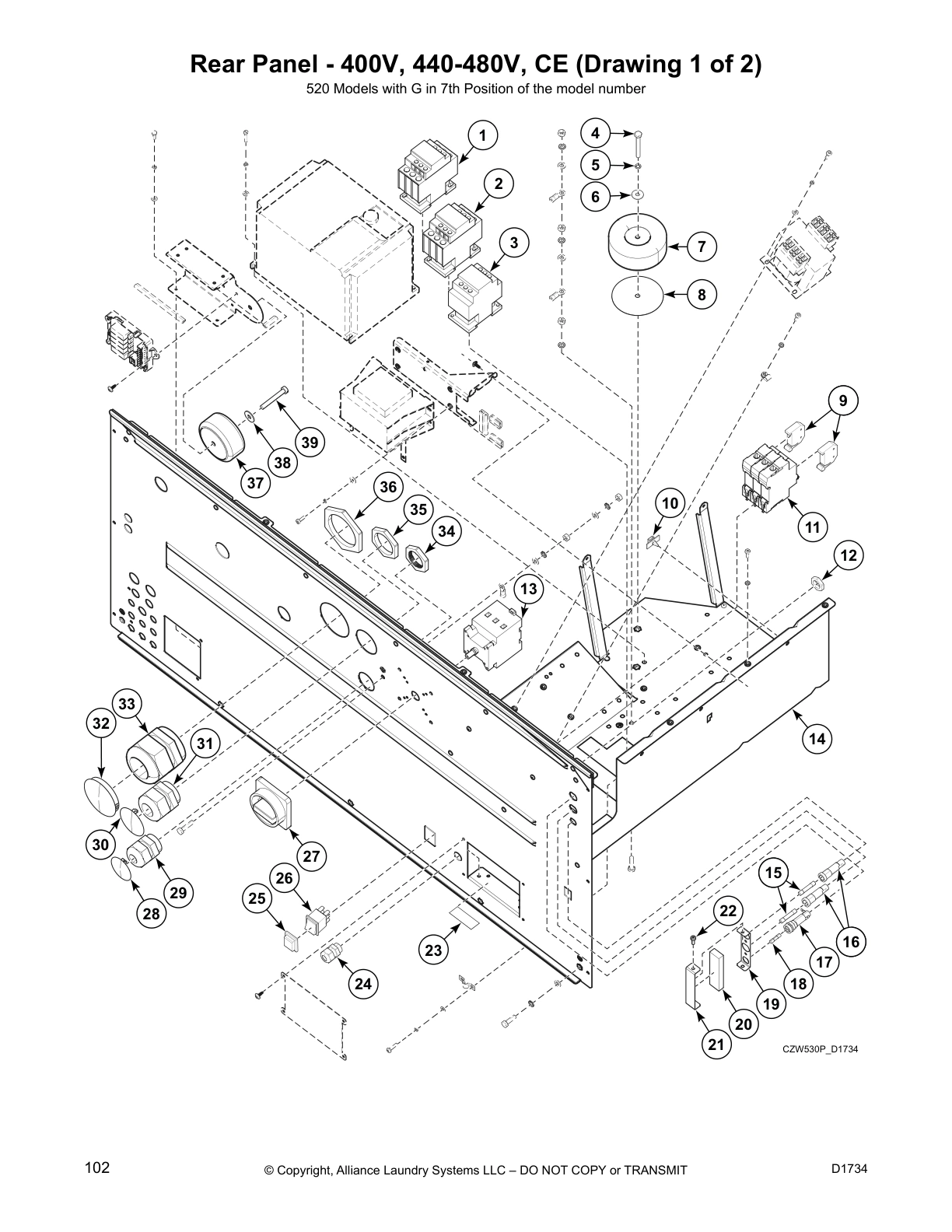Rear Panel - 400V, 440-480V, CE (Drawing 1 of 2)