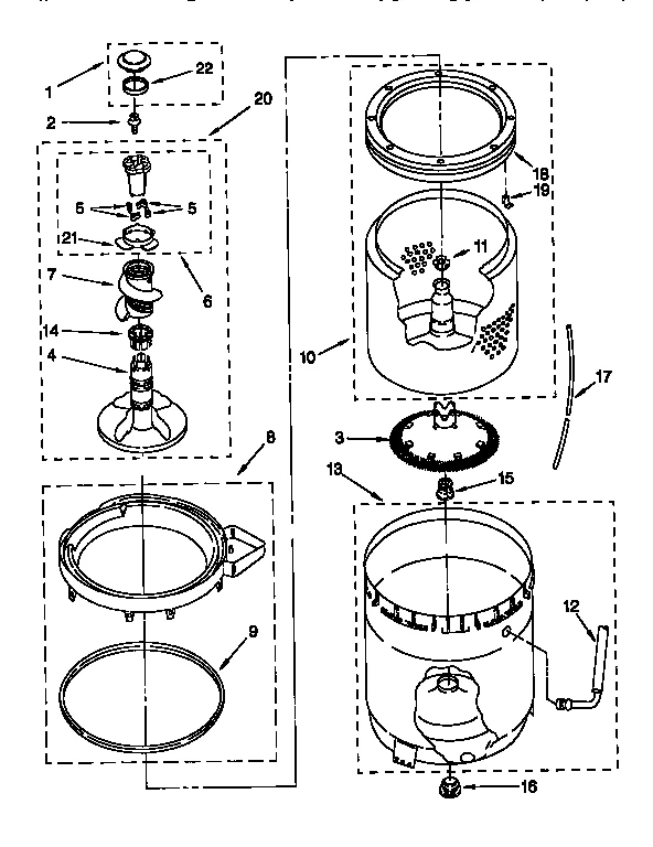 AGITATOR, BASKET AND TUB