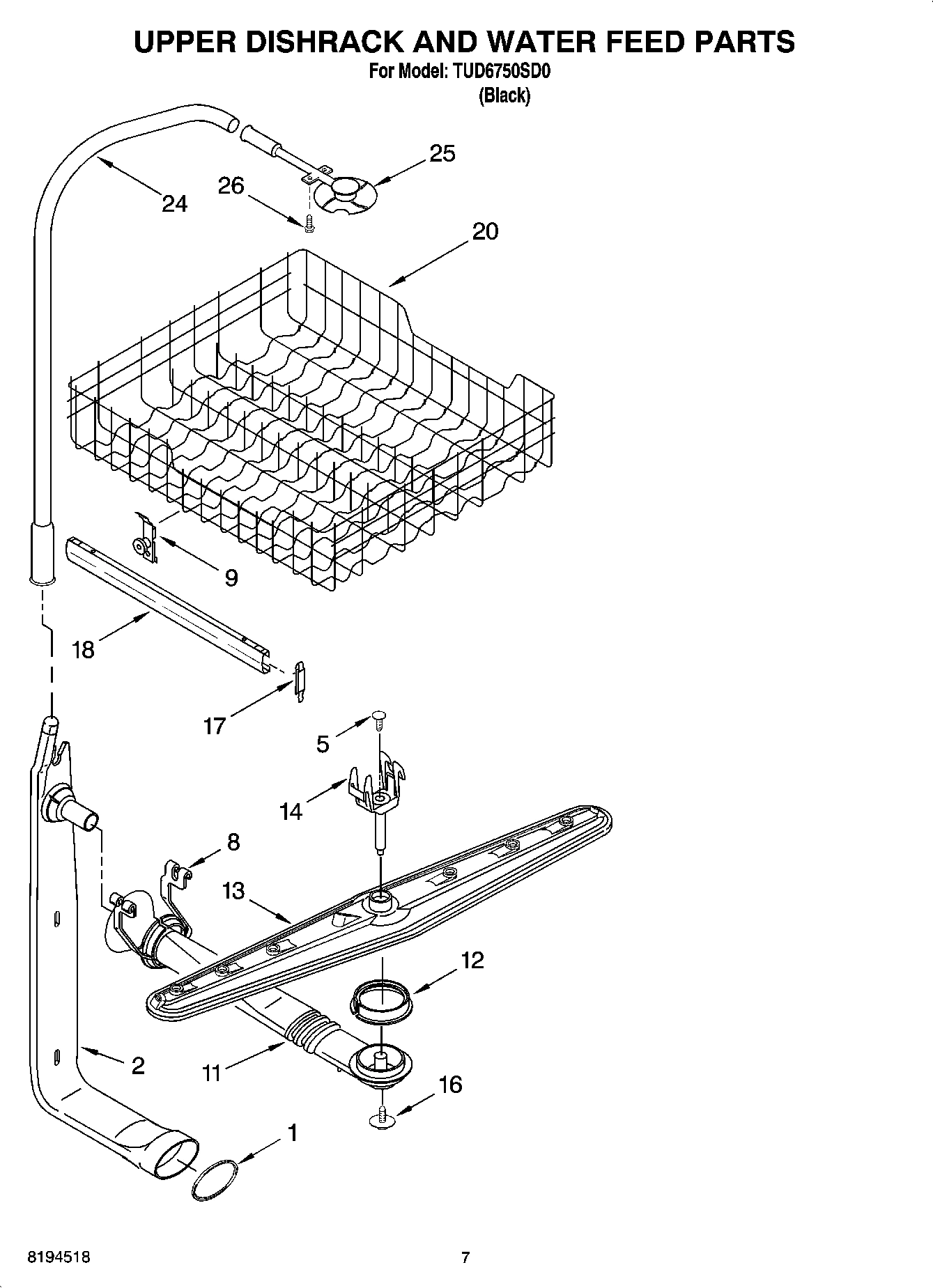 05 - UPPER DISHRACK AND WATER FEED PARTS