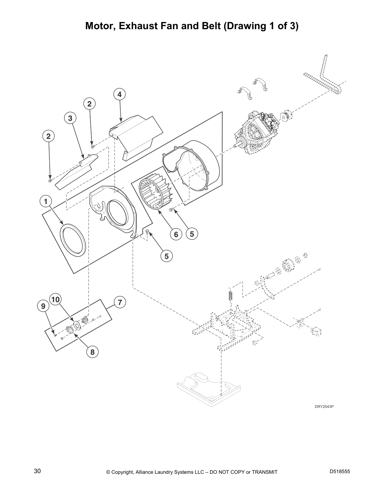 Motor, Exhaust Fan and Belt (Drawing 1 of 3)