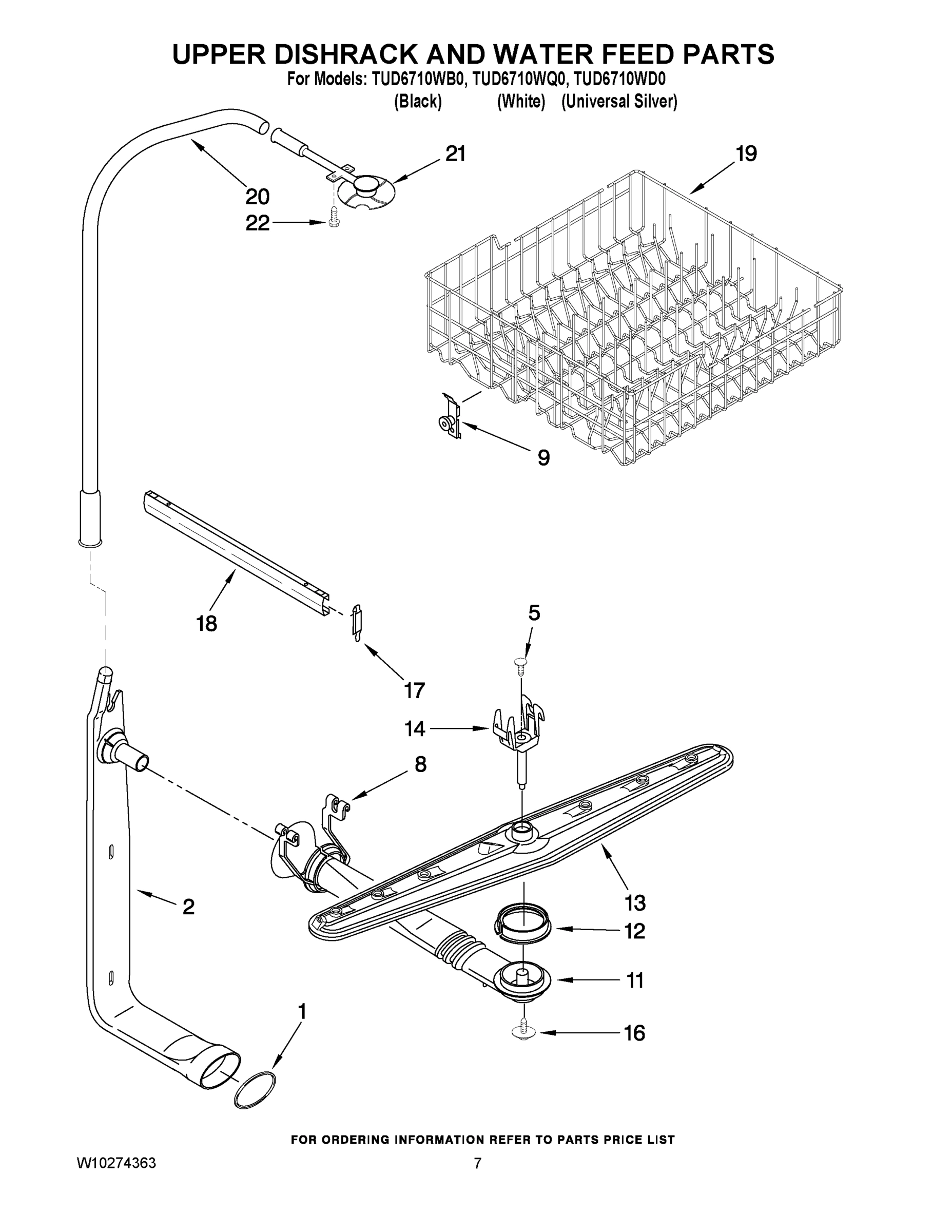 05 - UPPER DISHRACK AND WATER FEED PARTS