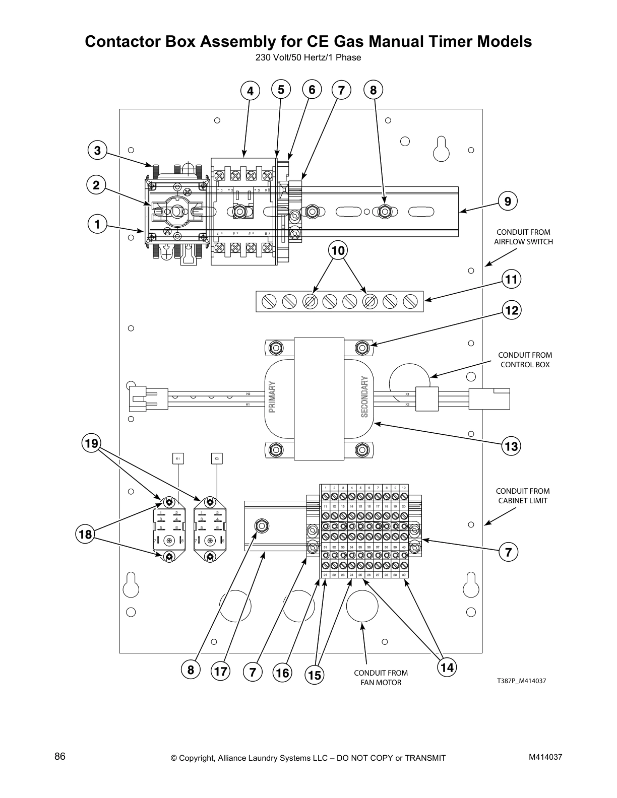 Contactor Box Assembly for CE Gas Manual Timer Models