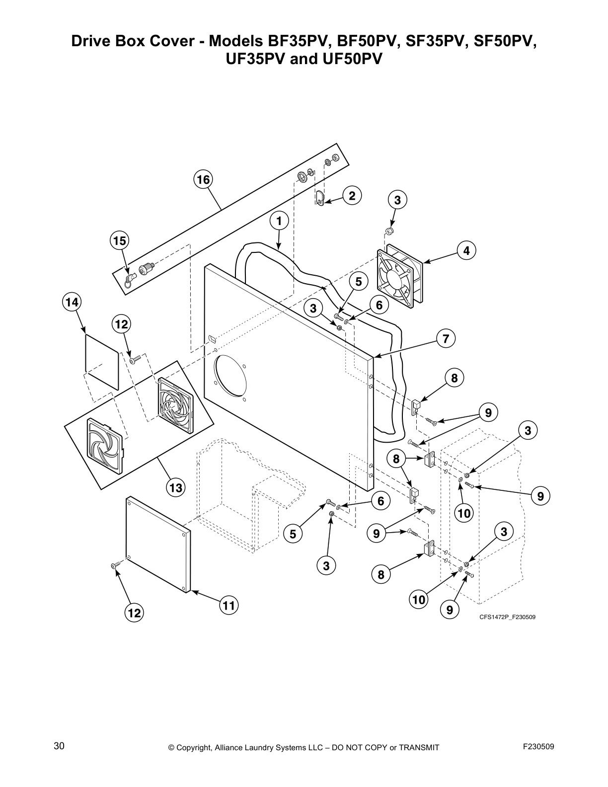 Drive Box Cover - Models BF35PV, BF50PV, SF35PV, SF50PV,
UF35PV and UF50PV