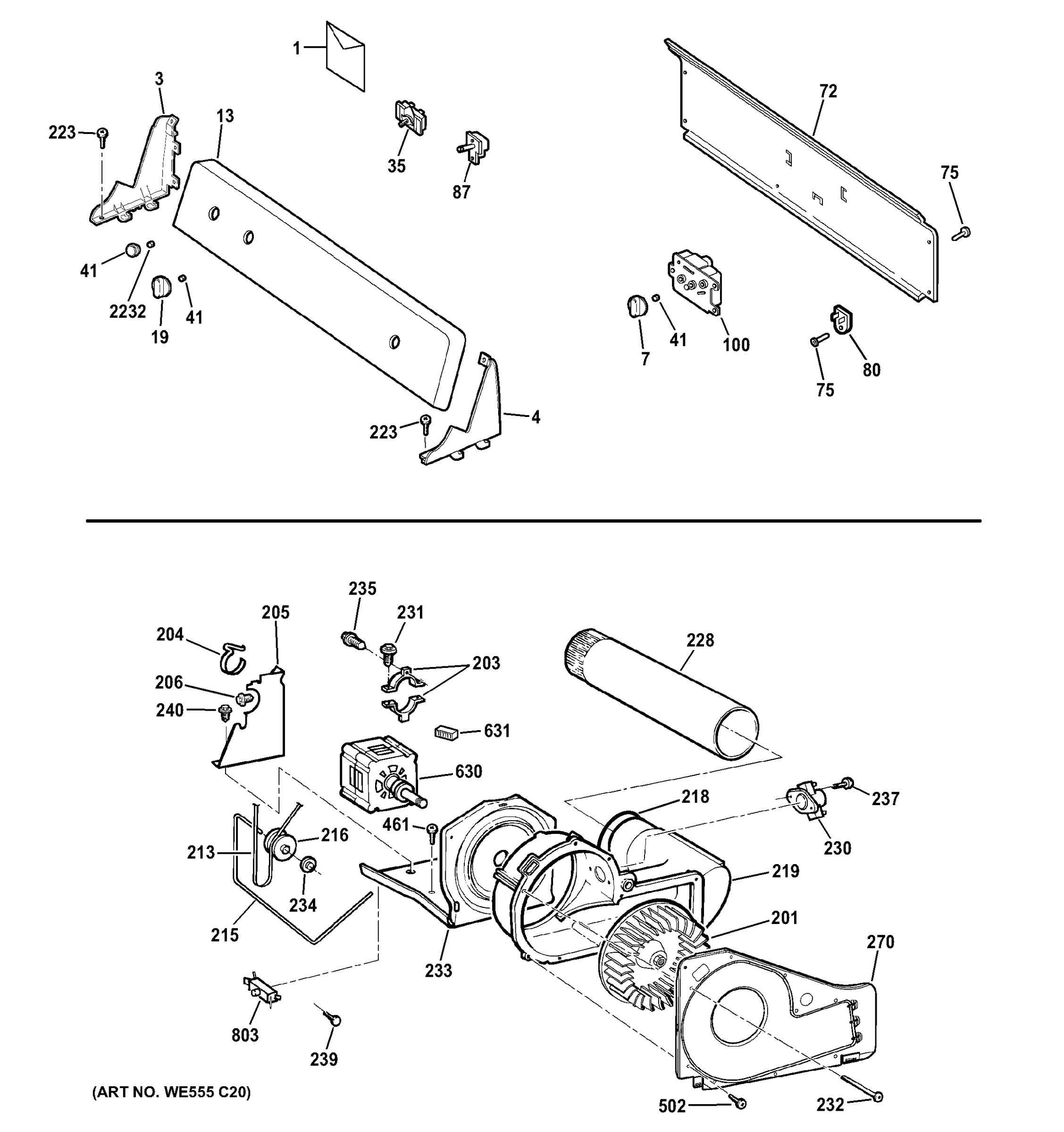 BACKSPLASH, BLOWER & MOTOR ASSEMBLY