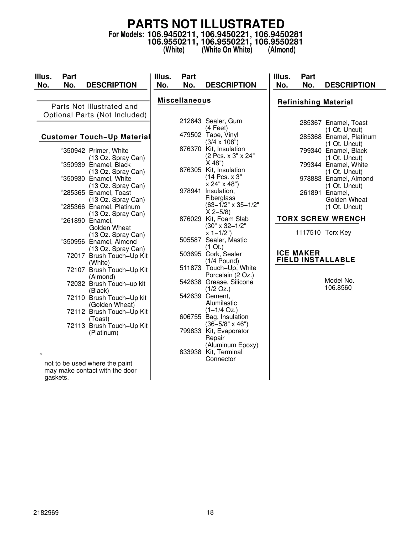 Optional Parts (Not Included)