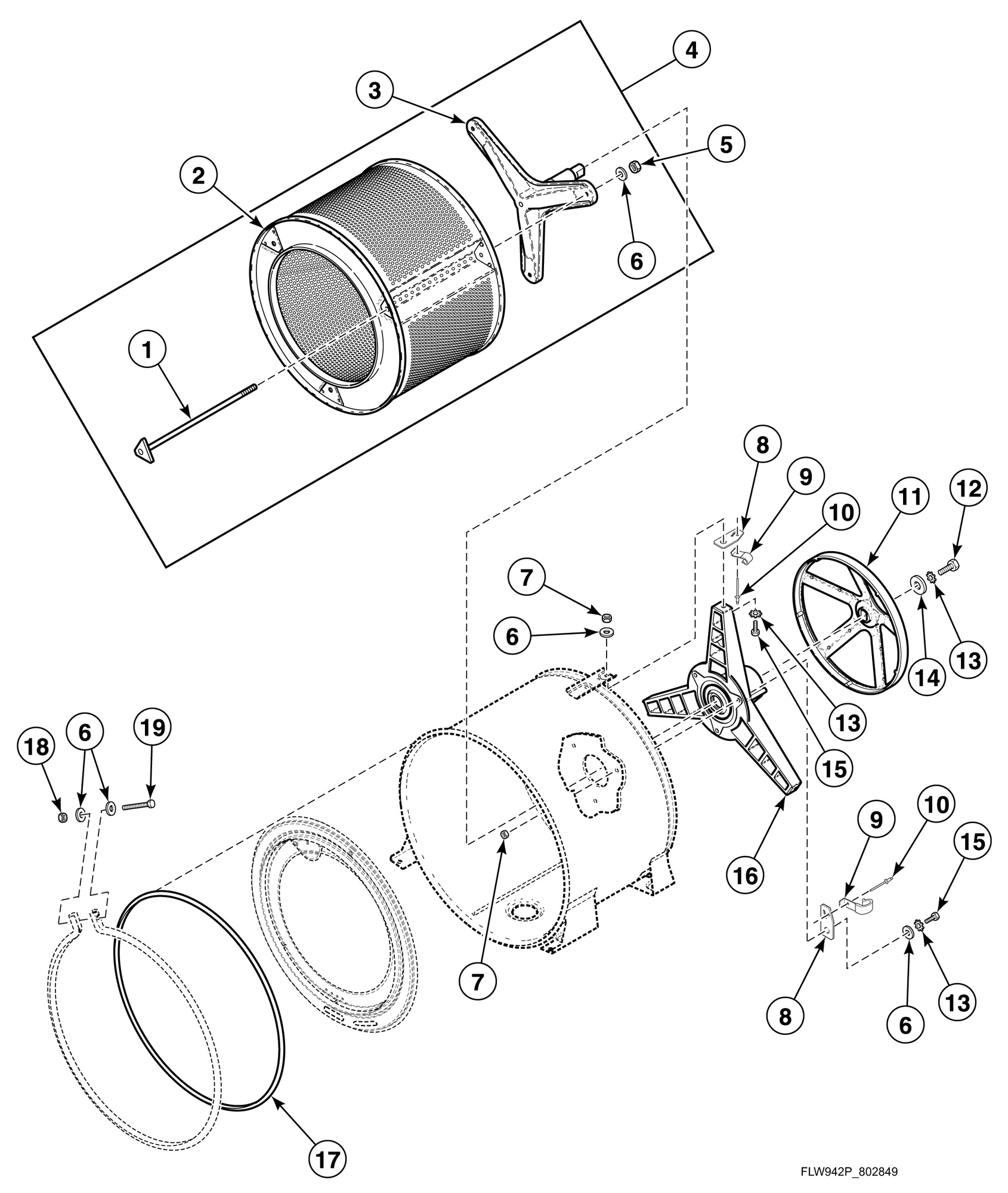 Inner Basket, Trunnion, Bearing Housing and Pulley