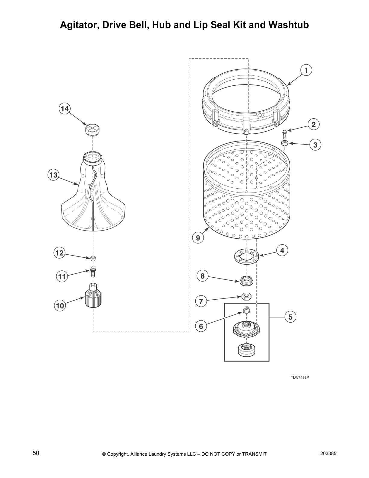 Agitator, Drive Bell, Hub and Lip Seal Kit and Washtub