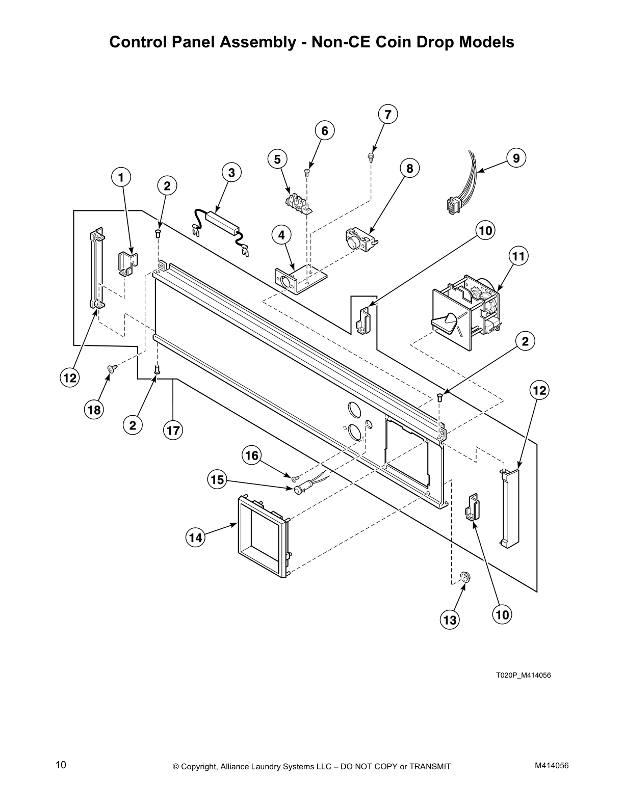 Control Panel Assembly - Non-CE Coin Drop Models