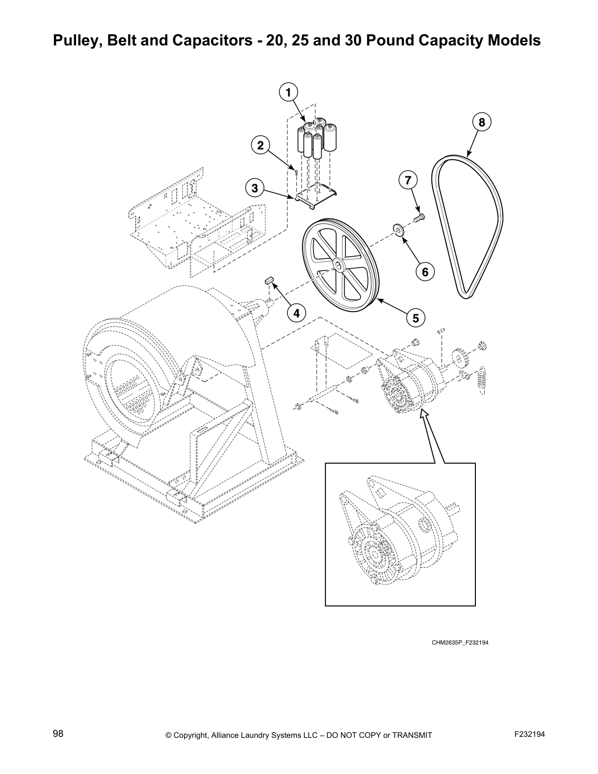 Pulley, Belt and Capacitors - 20, 25 and 30 Pound Capacity Models