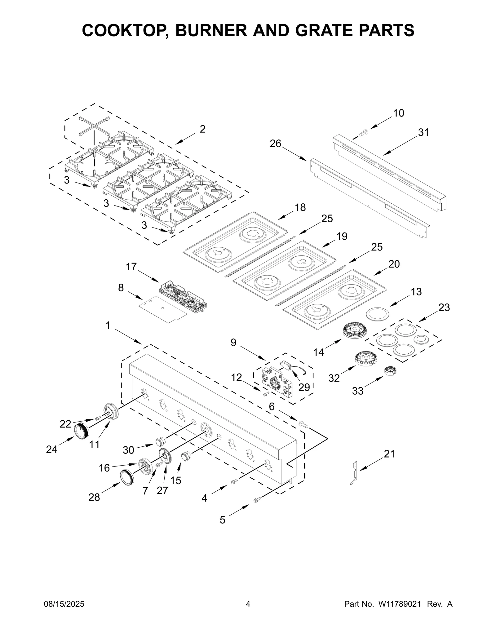 COOKTOP, BURNER AND GRATE PARTS