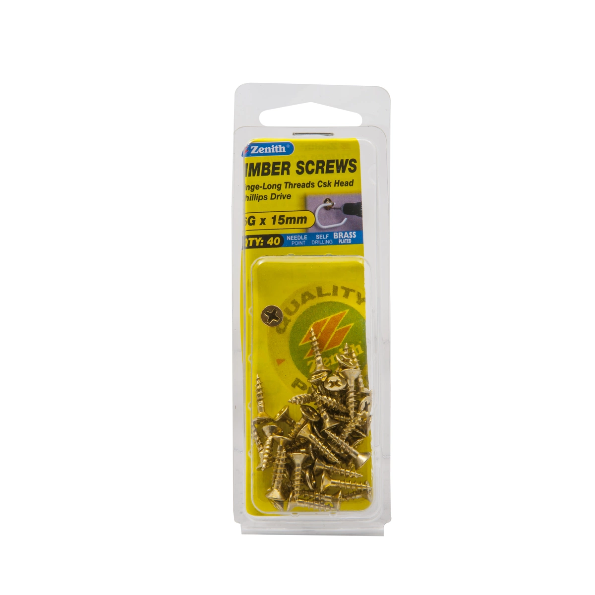 ZENITH® 6G x 16mm Brass Plated, Phillips Drive, Timber Screws – Internal Use – 40 Pack
