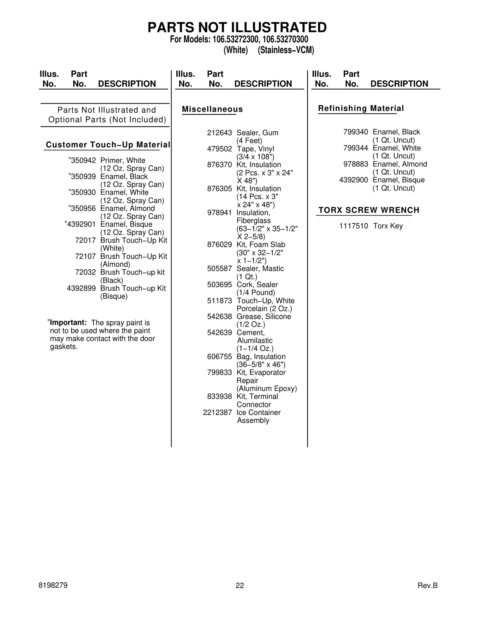 Optional Parts (Not Included)