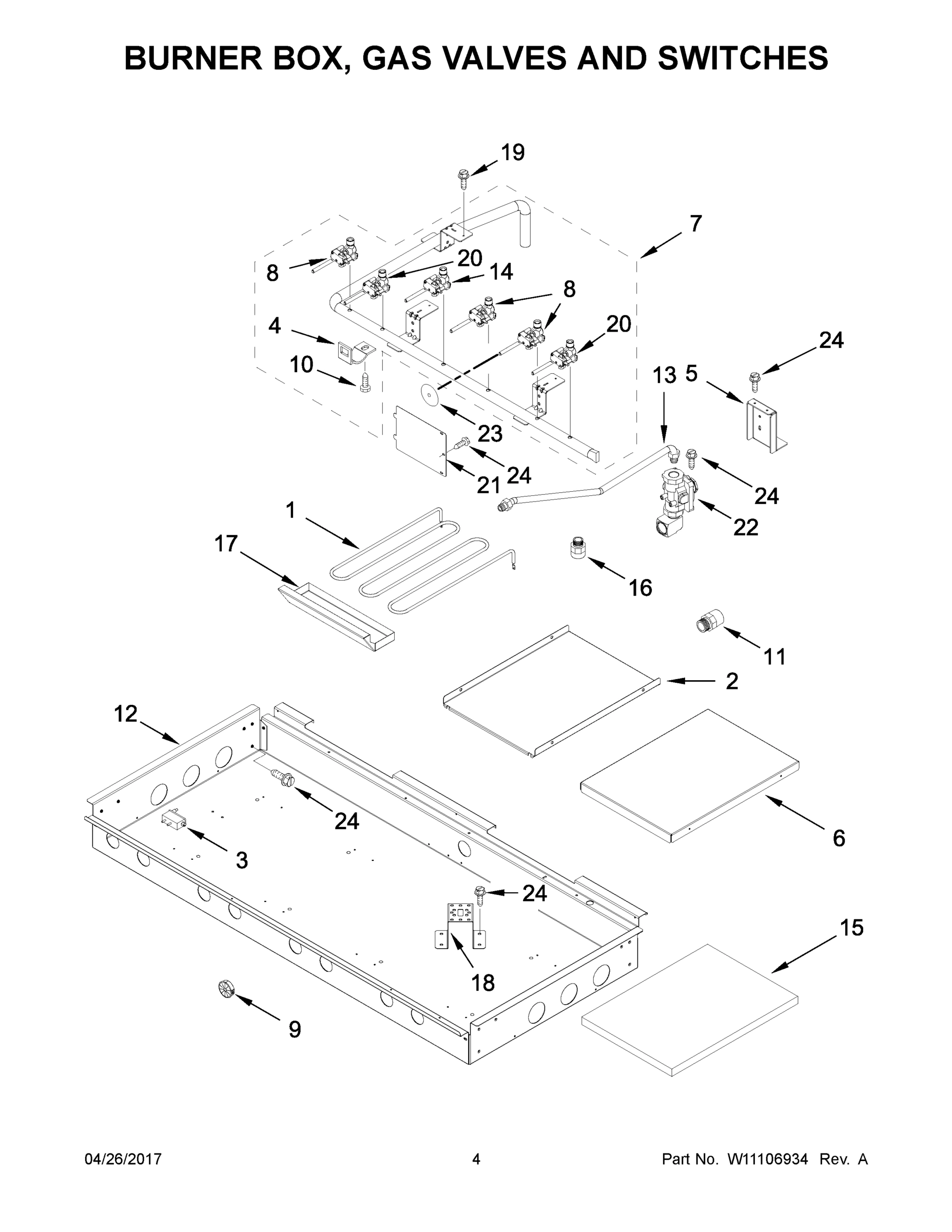 03 - BURNER BOX, GAS VALVES AND SWITCHES