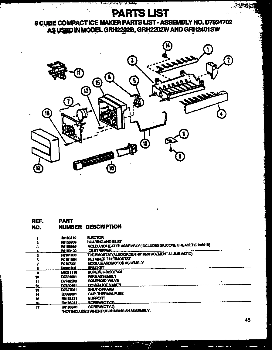 01 - 8 CUBE COMPACT ICE MAKER PARTS LISTS