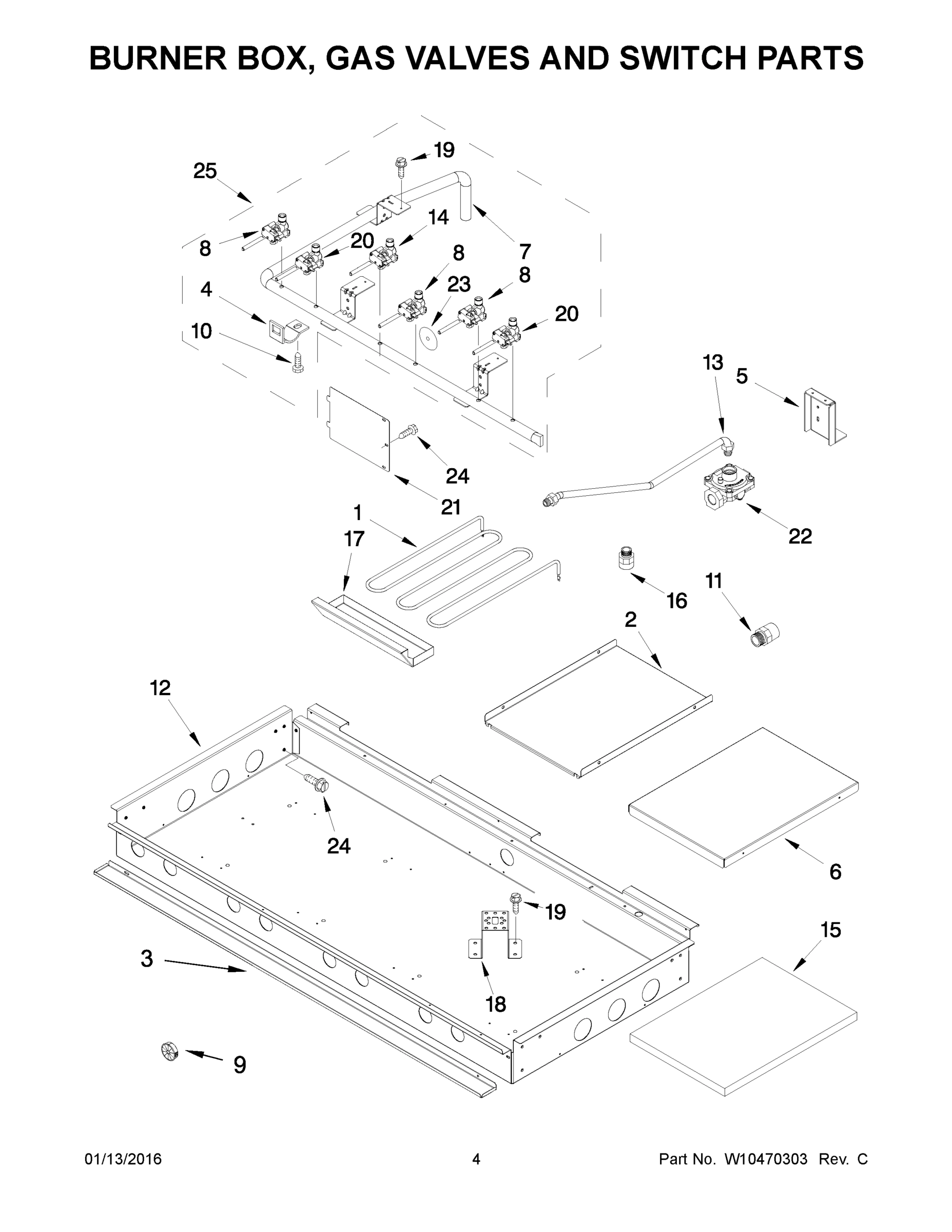 03 - BURNER BOX, GAS VALVES AND SWITCH PARTS