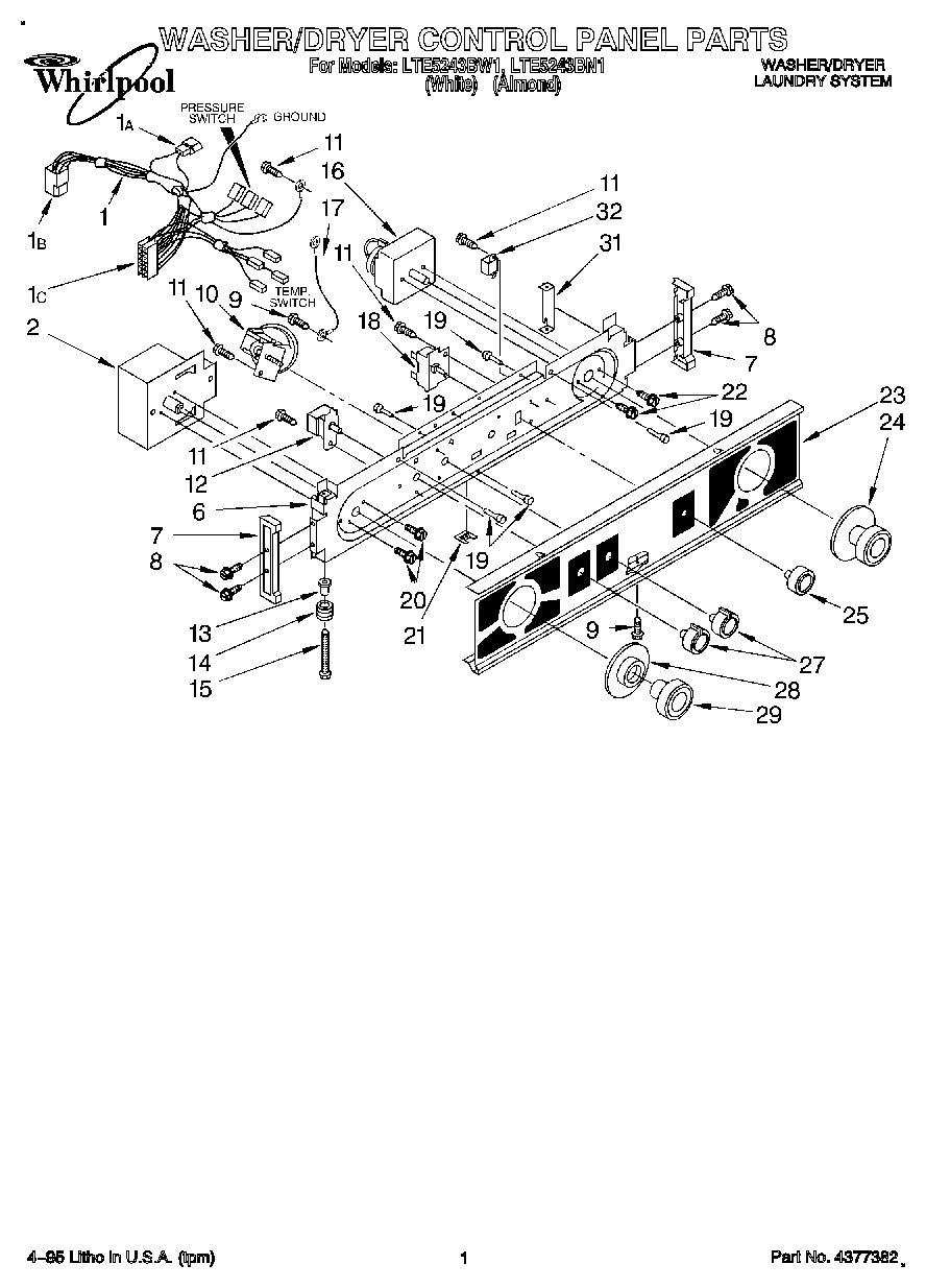 01 - WASHER/DRYER CONTROL PANEL