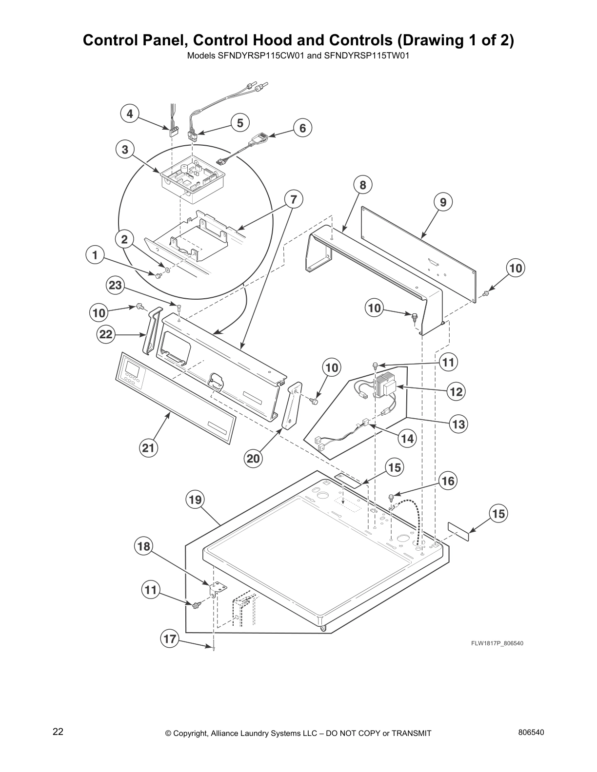 Control Panel, Control Hood and Controls (Drawing 1 of 2)