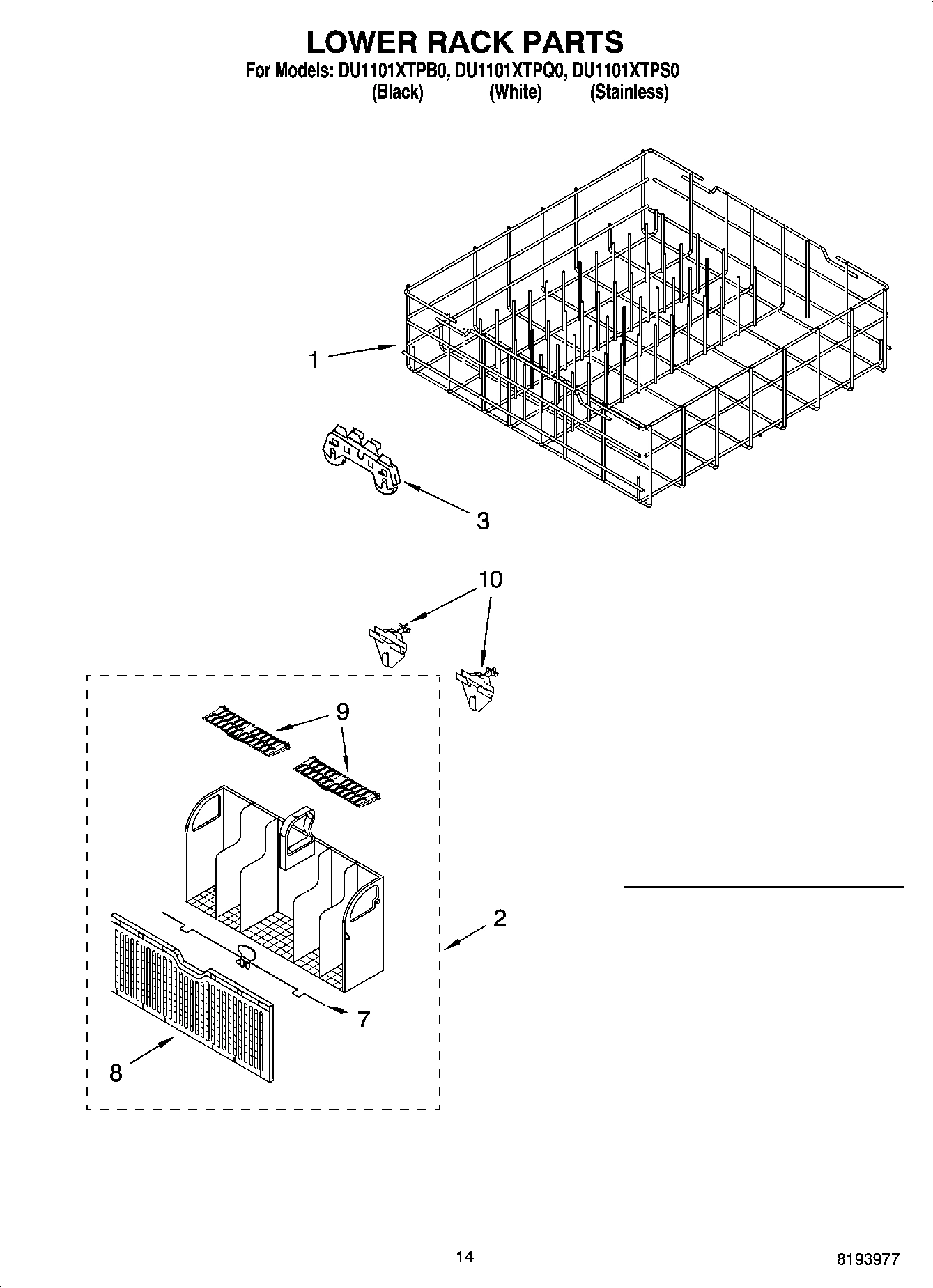 11 - LOWER RACK PARTS, OPTIONAL PARTS (NOT INCLUDED)