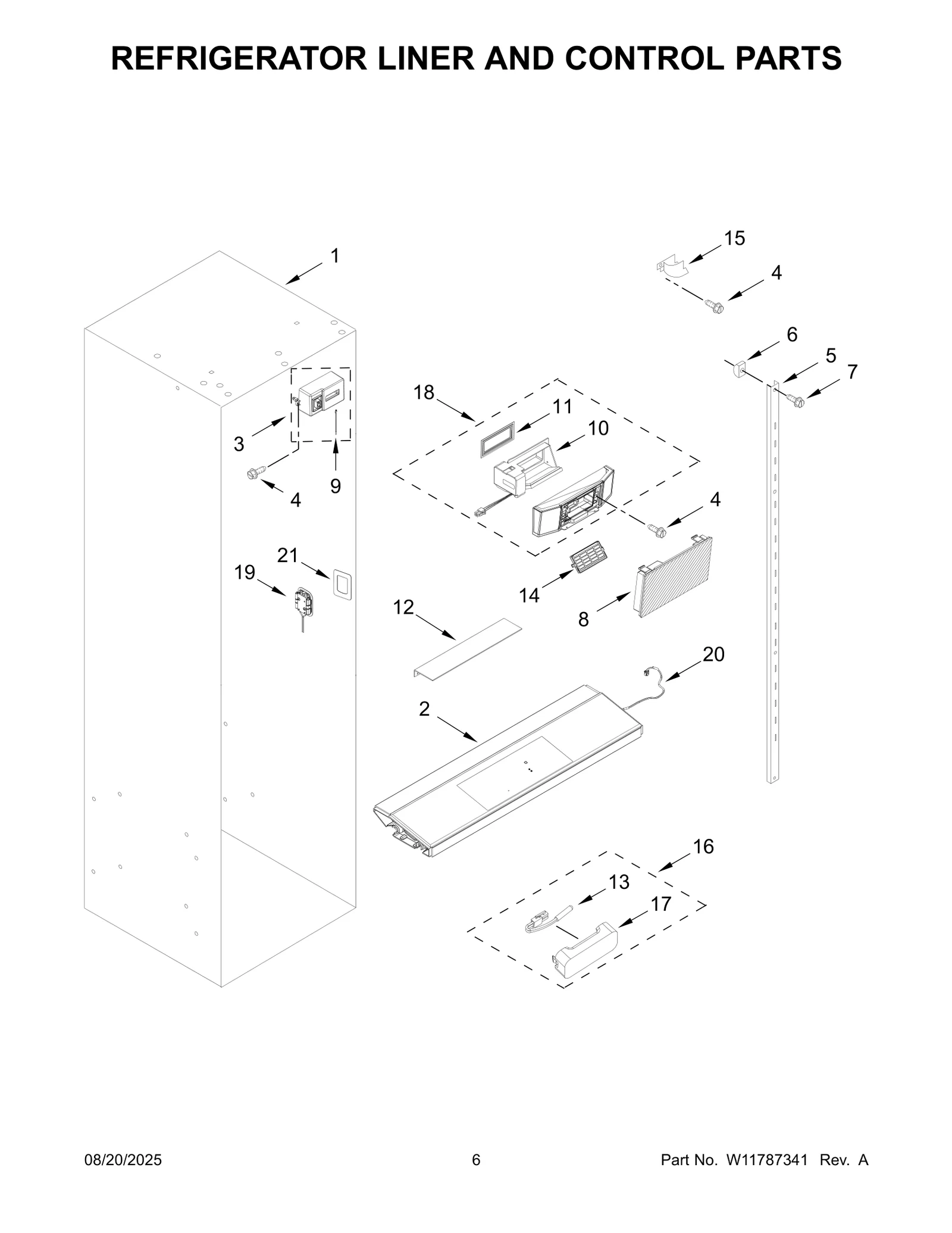 REFRIGERATOR LINER AND CONTROL PARTS