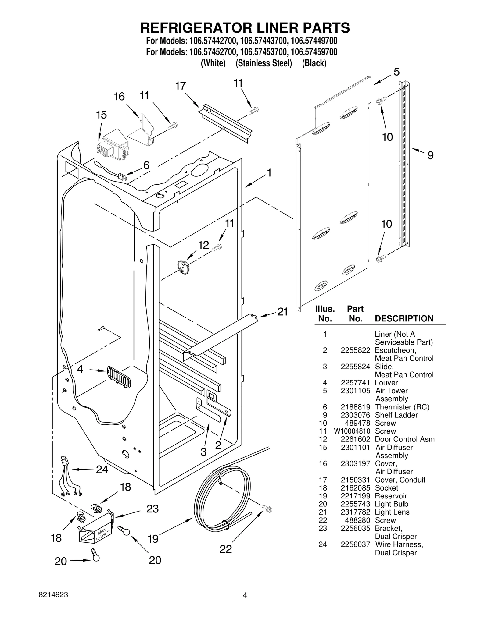 REFRIGERATOR LINER PARTS
