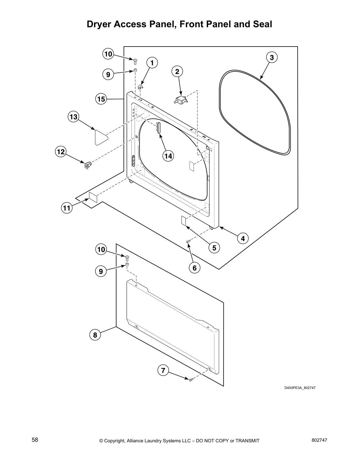 Dryer Access Panel, Front Panel and Seal