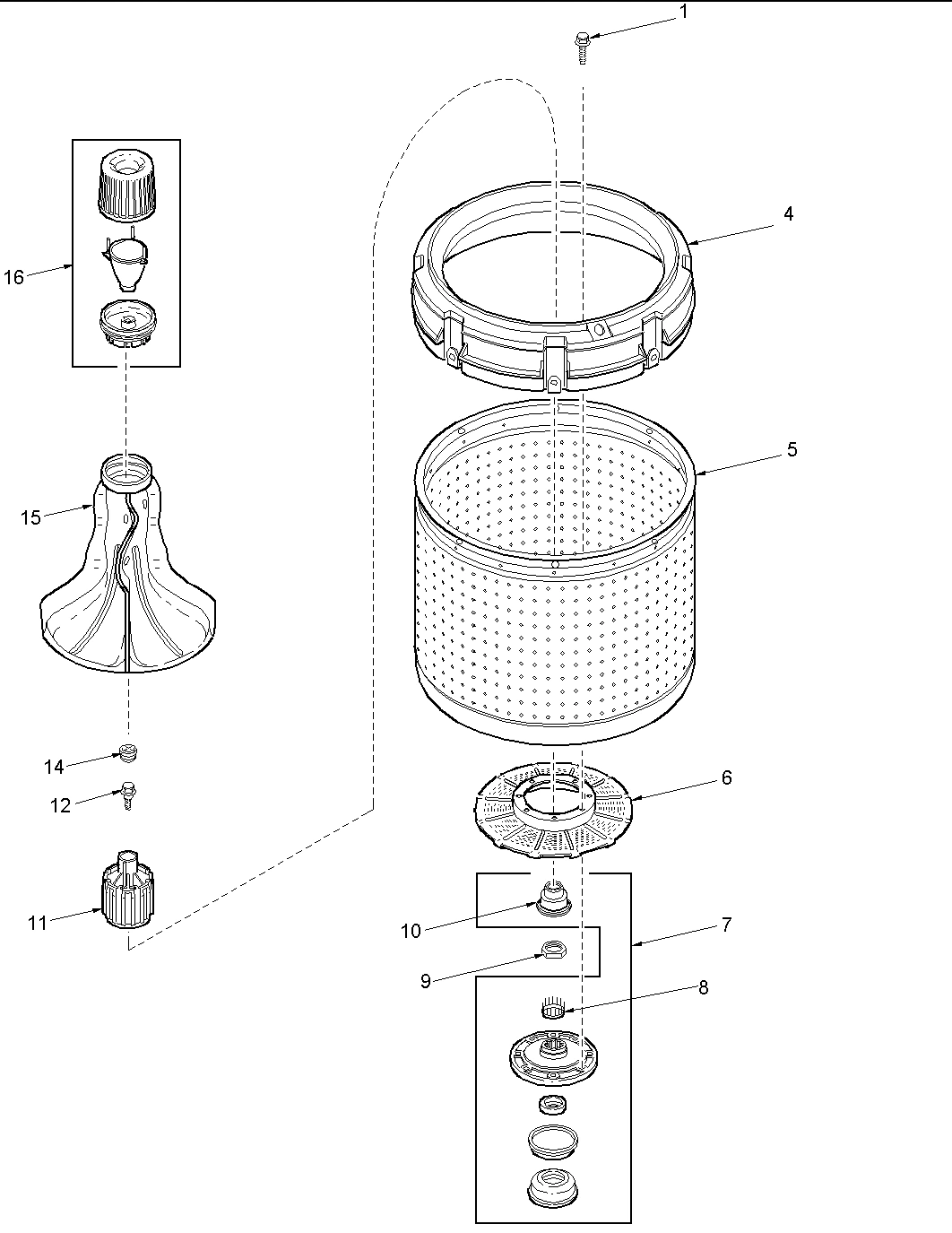 01 - AGITATOR, DRIVE BELL, WASHTUB & HUB