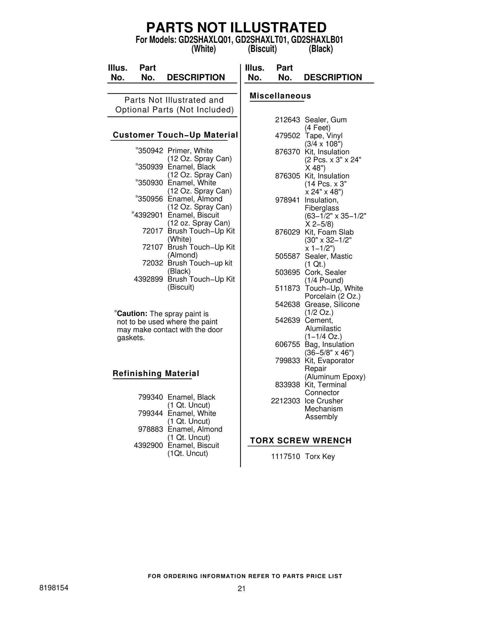 Optional Parts (Not Included)