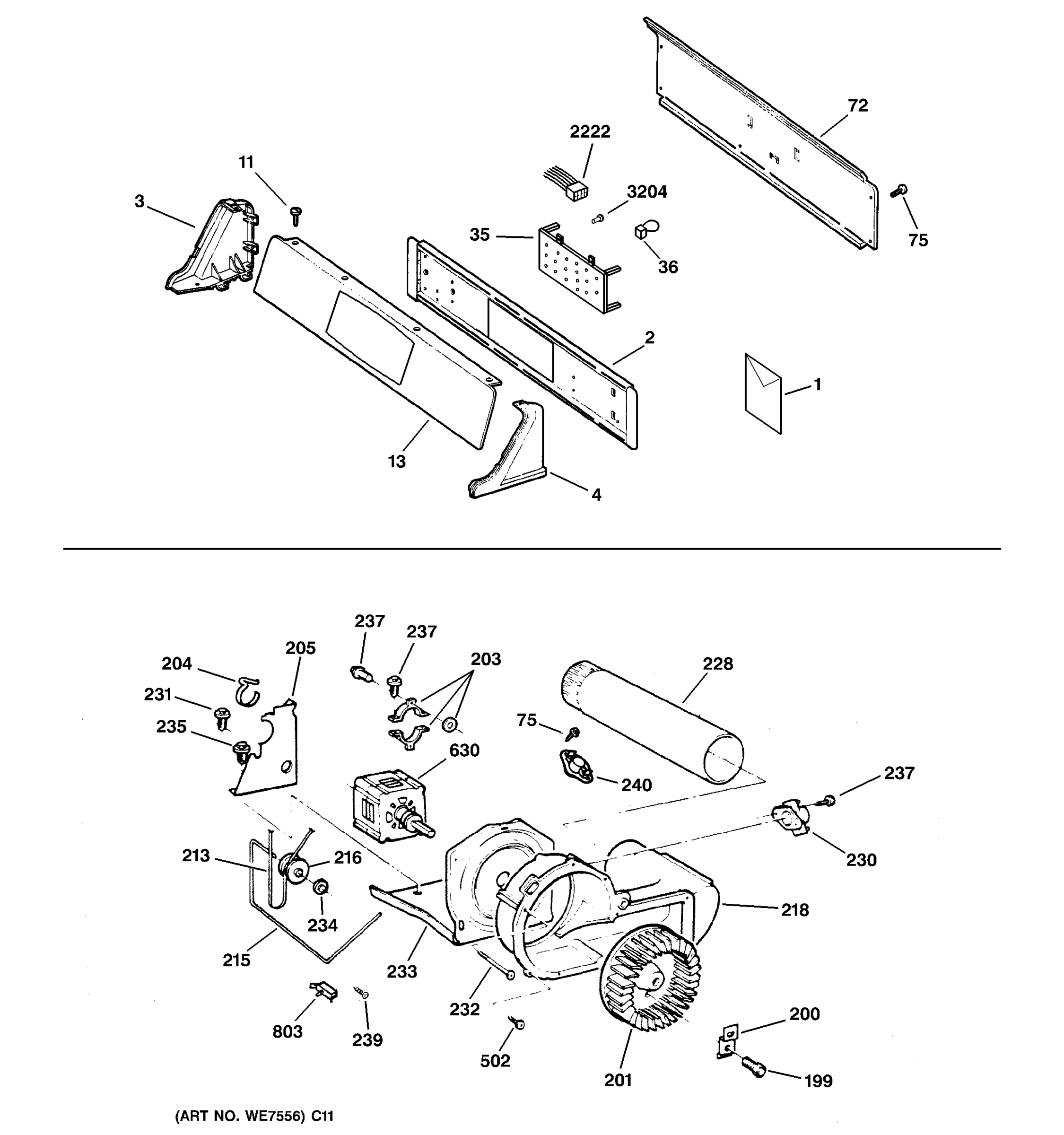 CONTROLS, BACKSPLASH, BLOWER & MOTOR