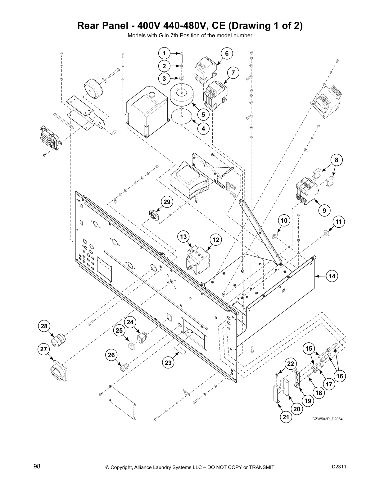 Rear Panel - 400V 440-480V, CE (Drawing 1 of 2)