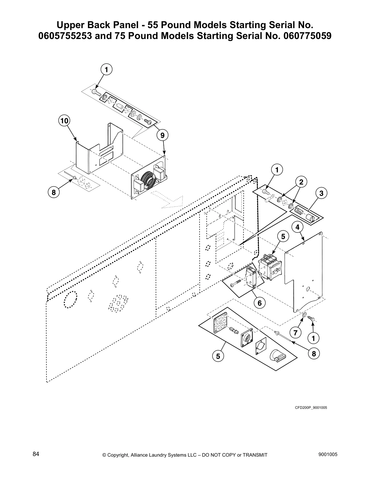 Upper Back Panel - 55 Pound Models Starting Serial No. 
0605755253 and 75 Pound Models Starting Serial No. 060775059