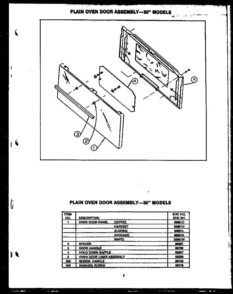 05 - PLAIN OVEN DOOR ASSY--30`` MODELS