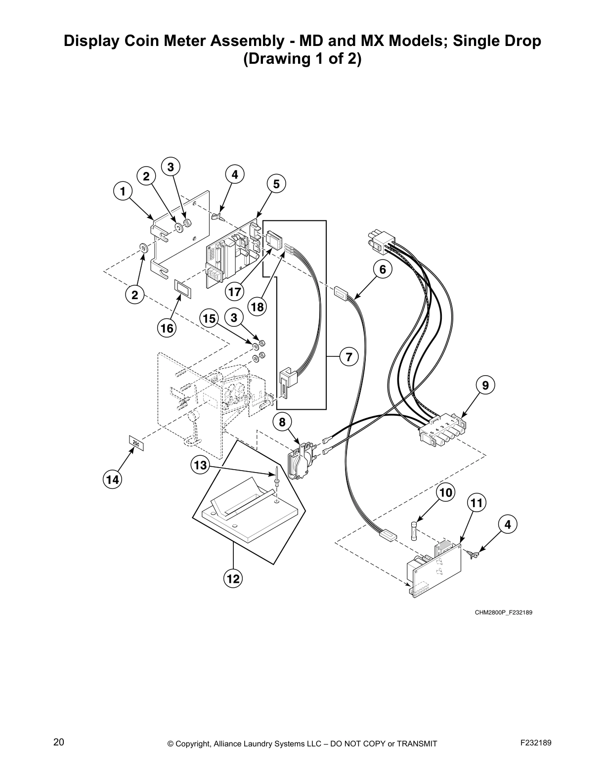 Display Coin Meter Assembly - MD and MX Models; Single Drop
(Drawing 1 of 2)